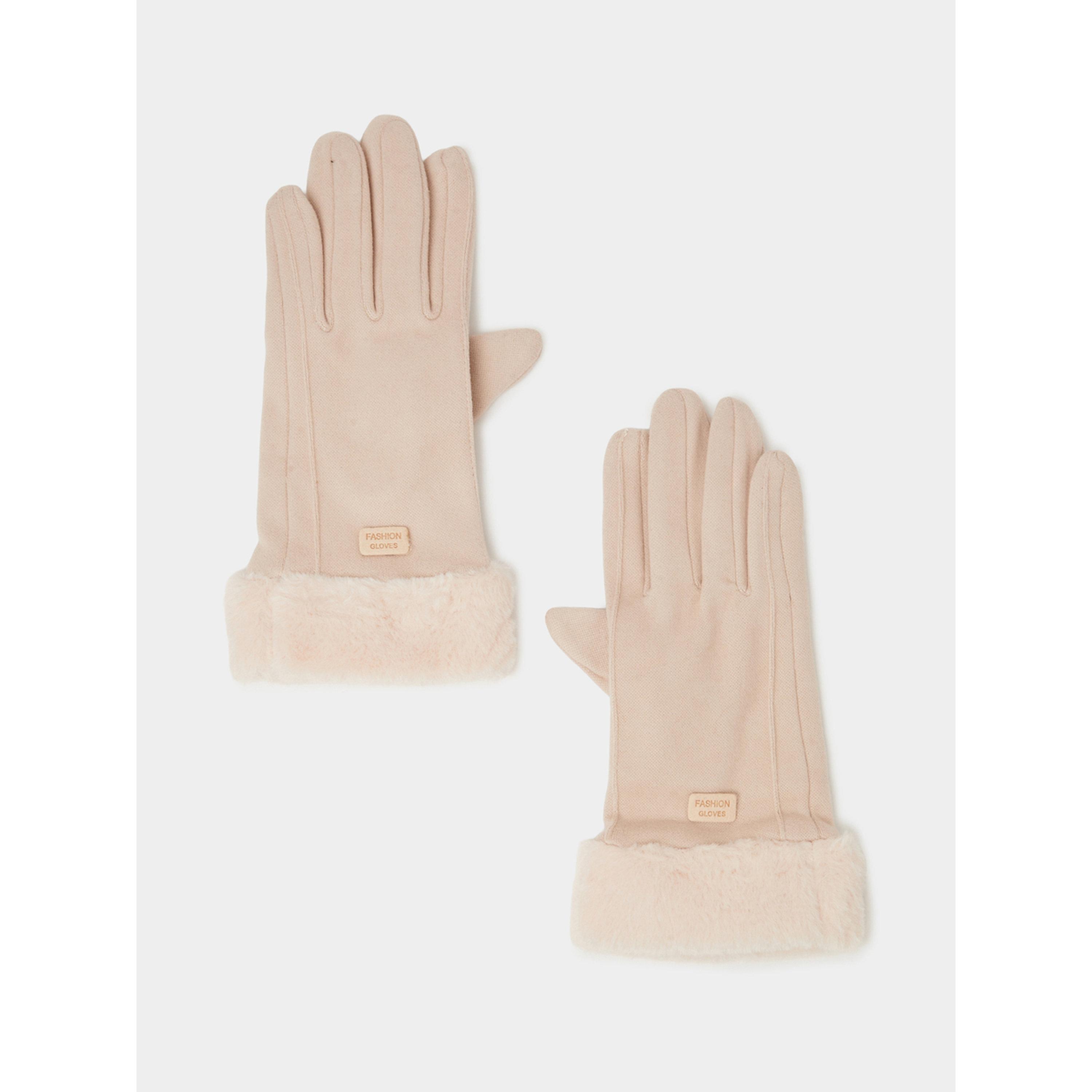 قفازات محبوكة بأساور فرو صناعي باللون البيج-women-clothingaccessories-gloves-image-1