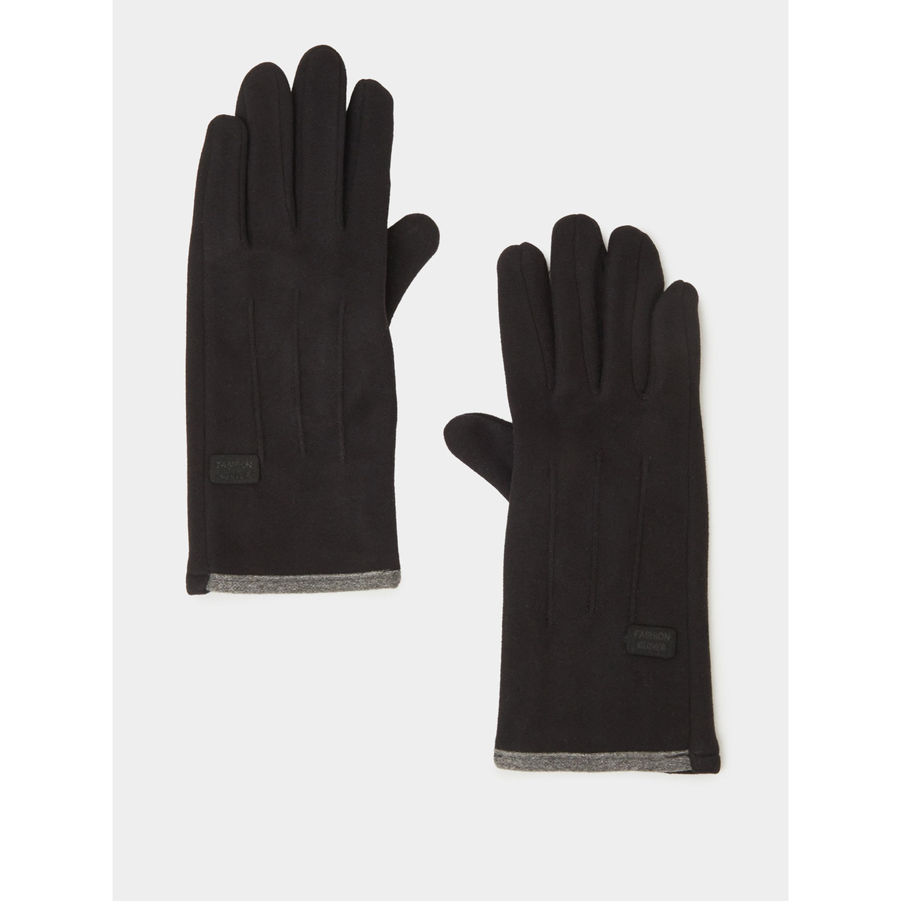قفازات محبوكة بأطراف رمادية باللون الأسود-women-clothingaccessories-gloves-image-1