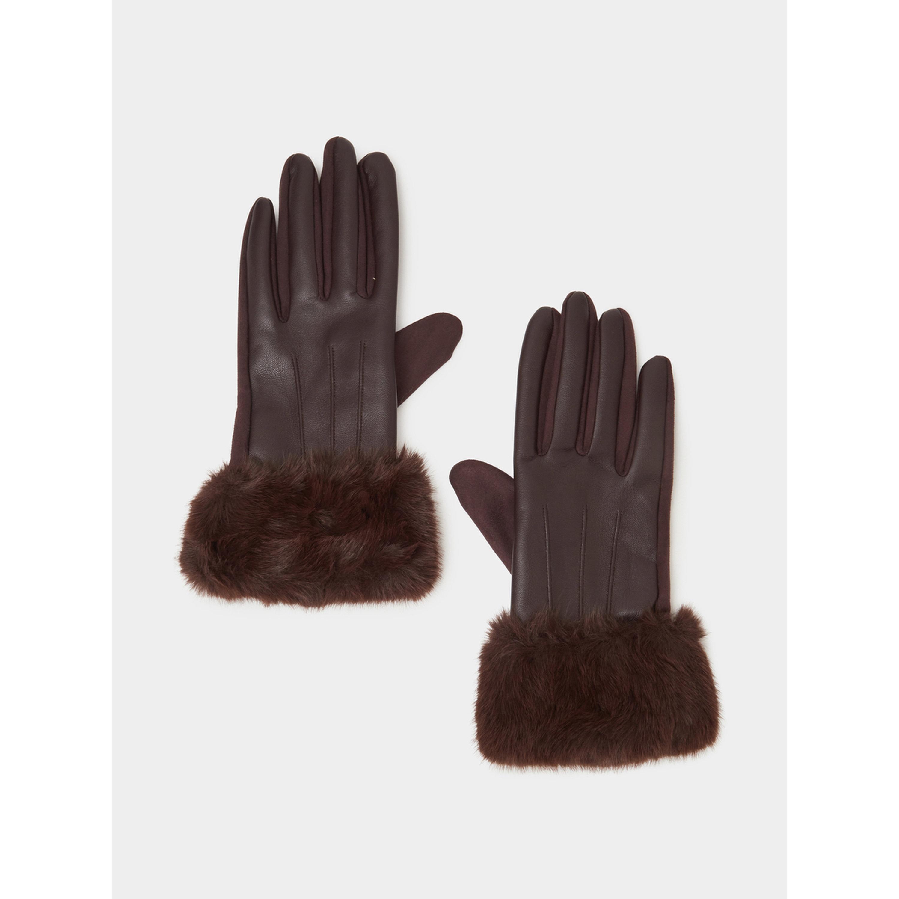 Styli Coffee Brown Faux Fur Trim Gloves-women-clothingaccessories-gloves-image-1