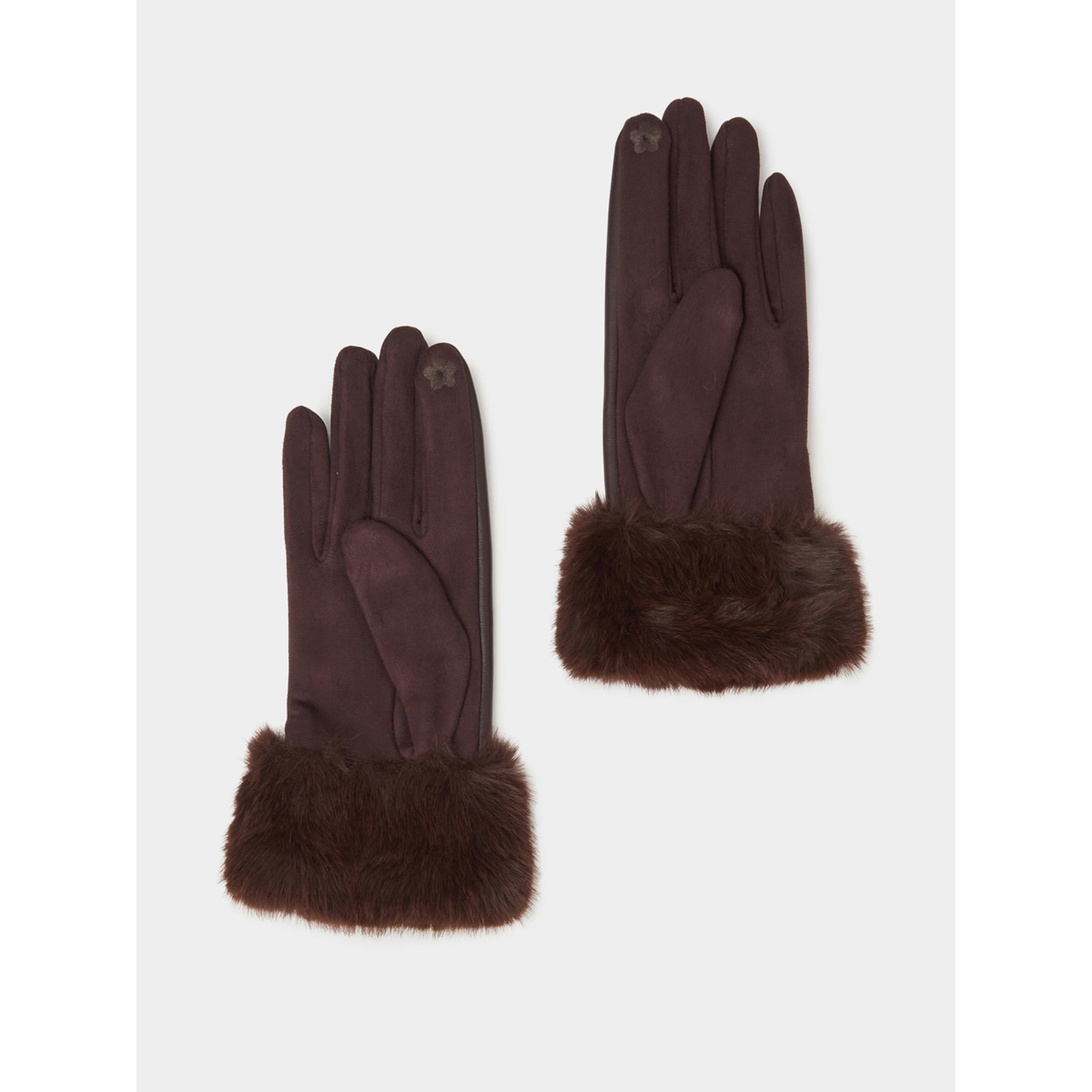 Styli Coffee Brown Faux Fur Trim Gloves-women-clothingaccessories-gloves-image-3