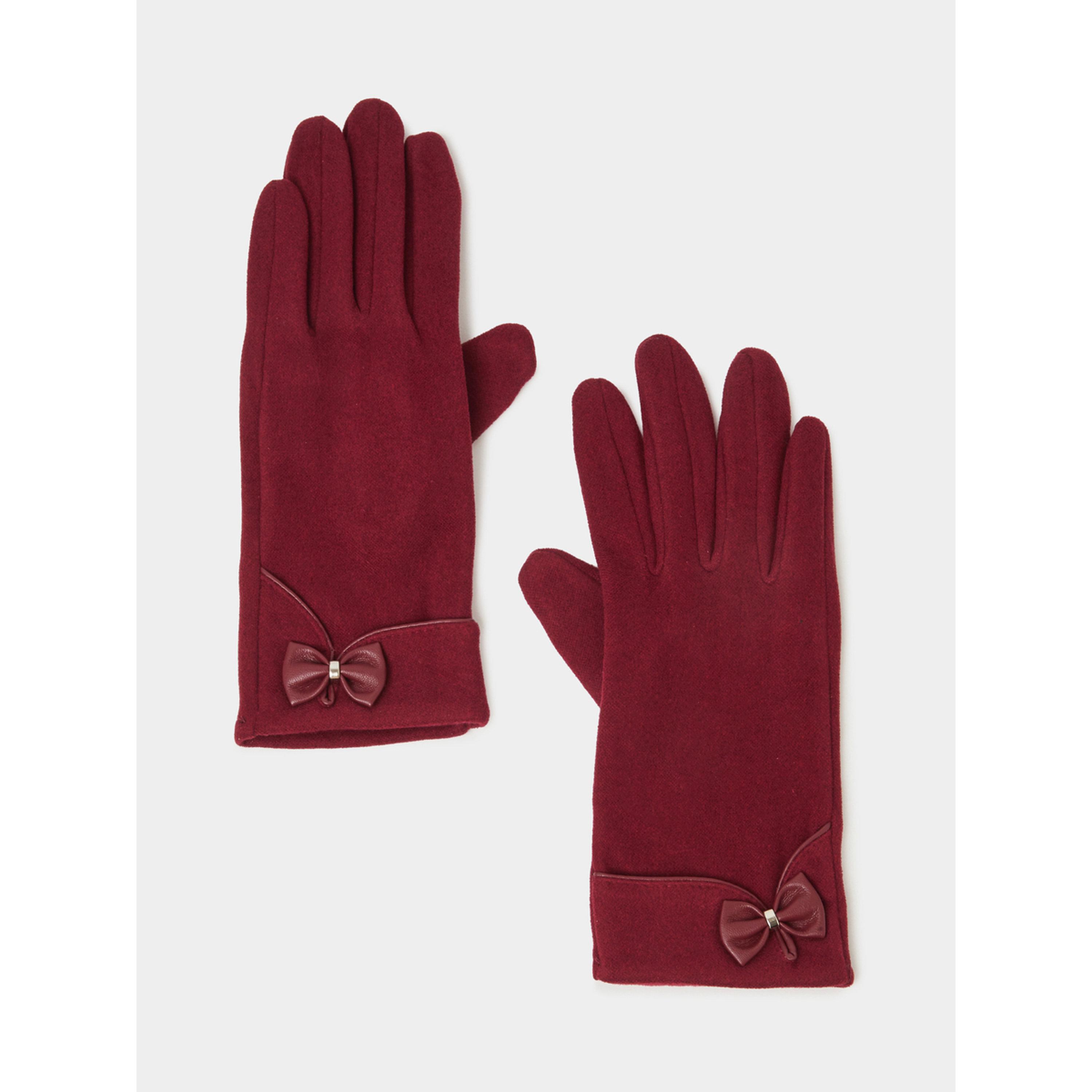 قفازات محبوكة بتفاصيل فيونكة باللون العنابي-women-clothingaccessories-gloves-image-1