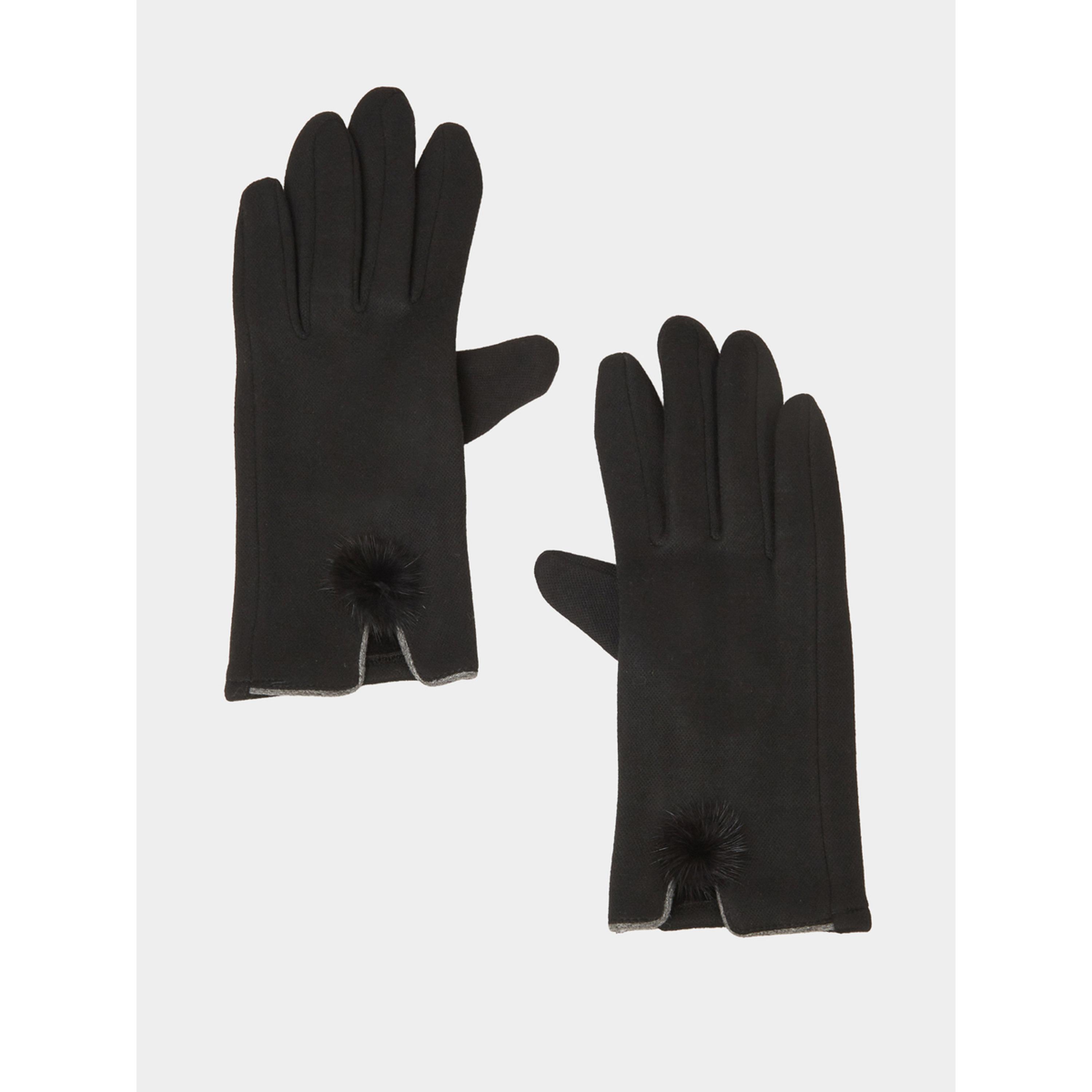 Styli Black Knitted Pom Pom Gloves-women-clothingaccessories-gloves-image-1