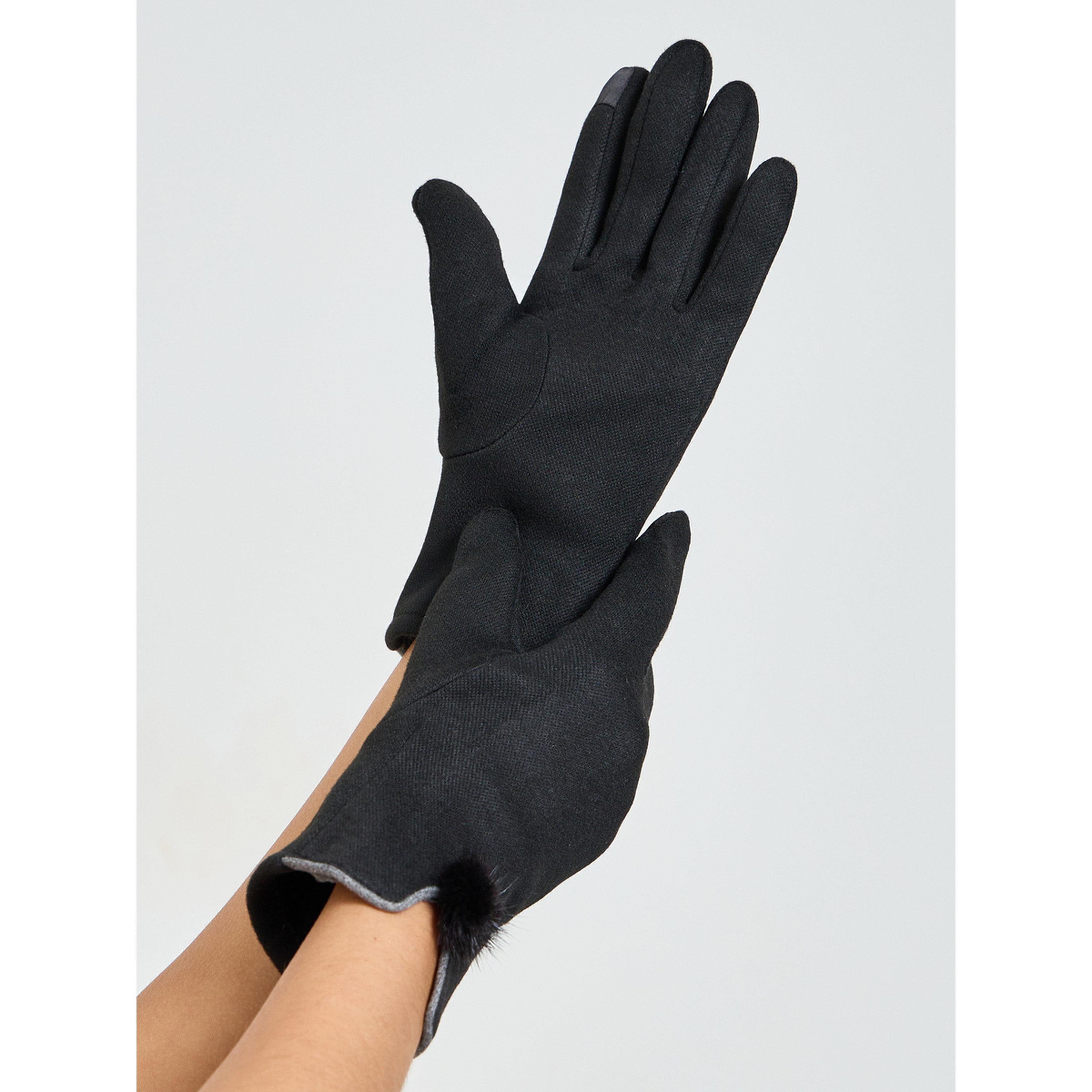 Styli Black Knitted Pom Pom Gloves-women-clothingaccessories-gloves-image-2