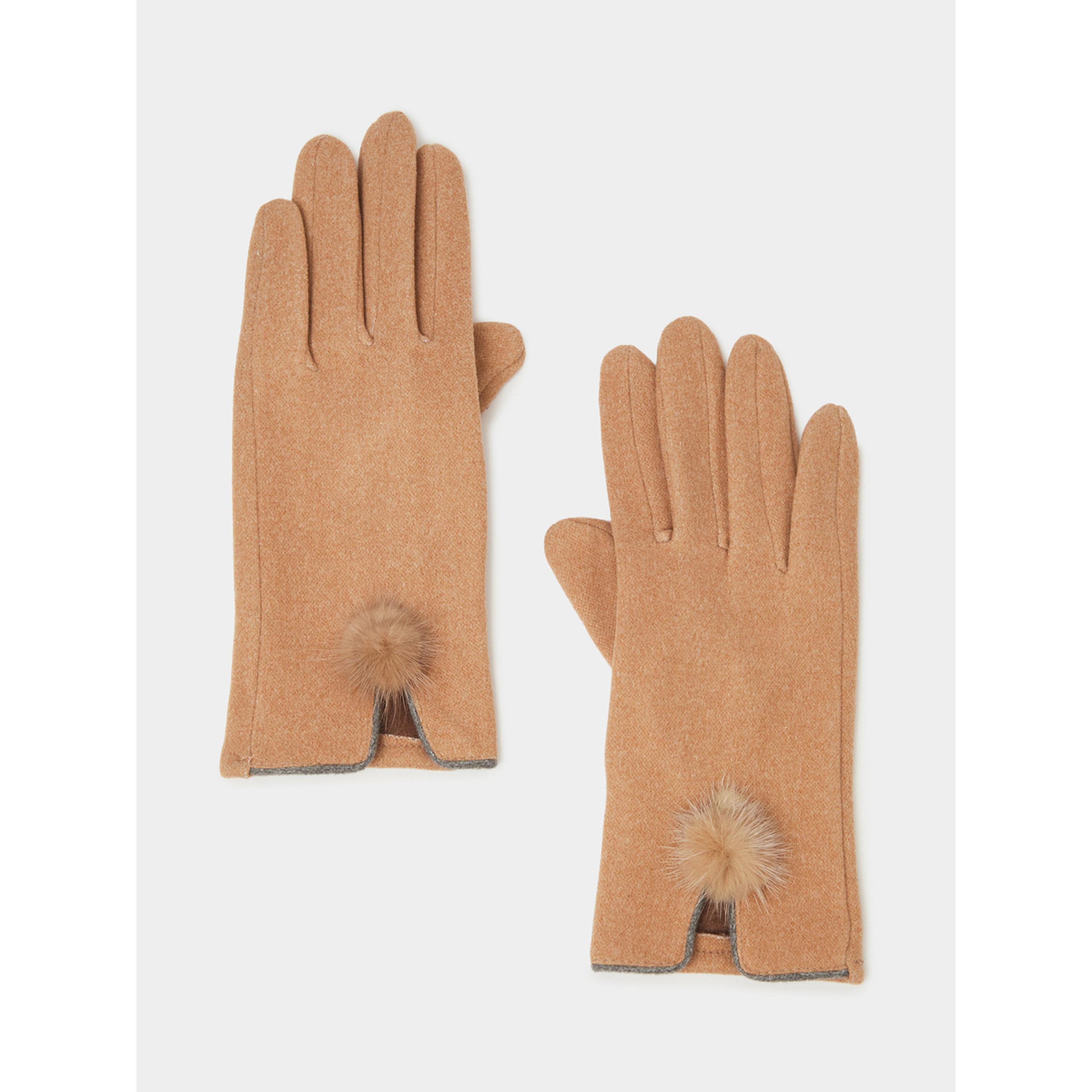 Styli Brown Knitted Pom Pom Gloves-women-clothingaccessories-gloves-image-1