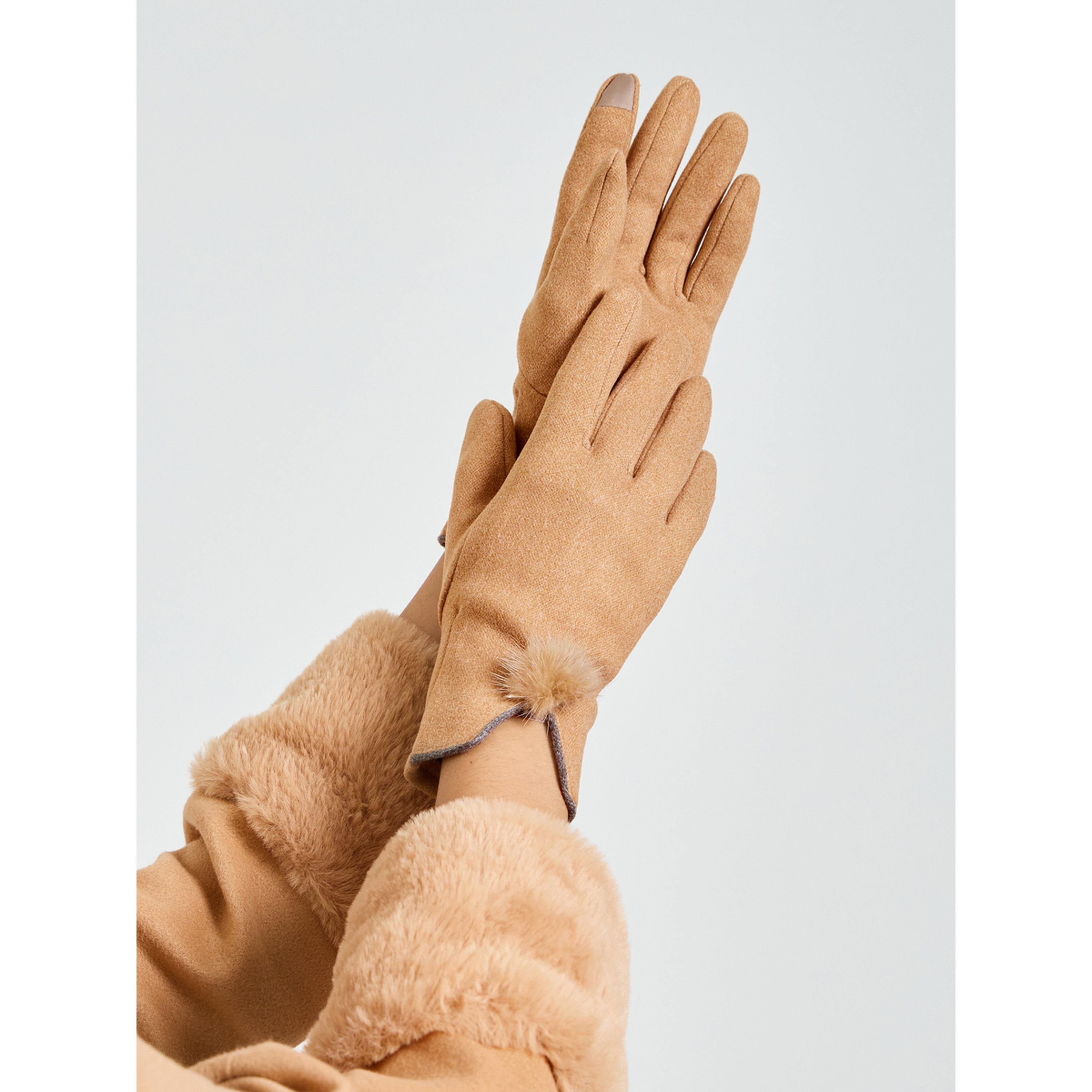 Styli Brown Knitted Pom Pom Gloves-women-clothingaccessories-gloves-image-2