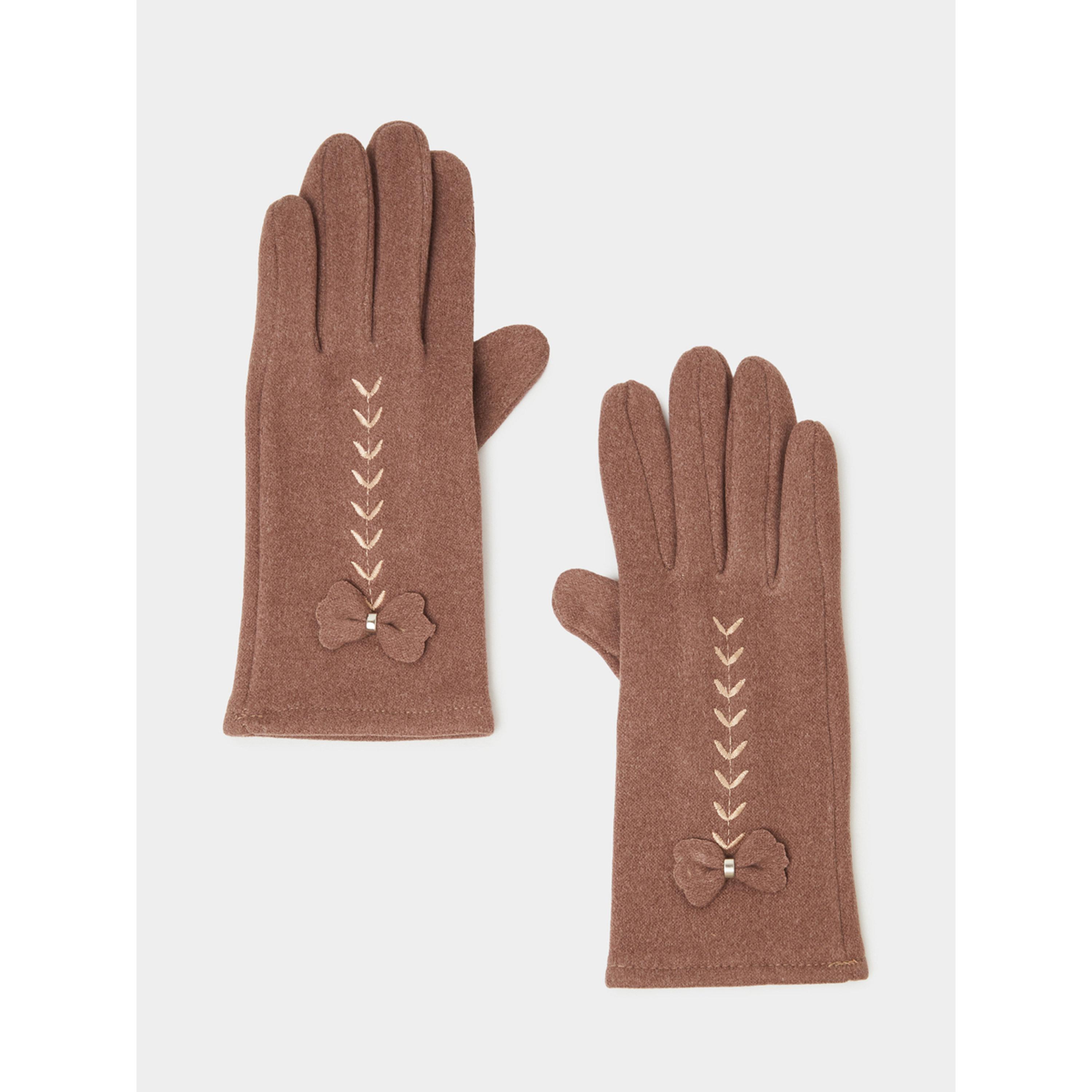 قفازات محبوكة مزينة بتفاصيل فيونكة باللون البني-women-clothingaccessories-gloves-image-1