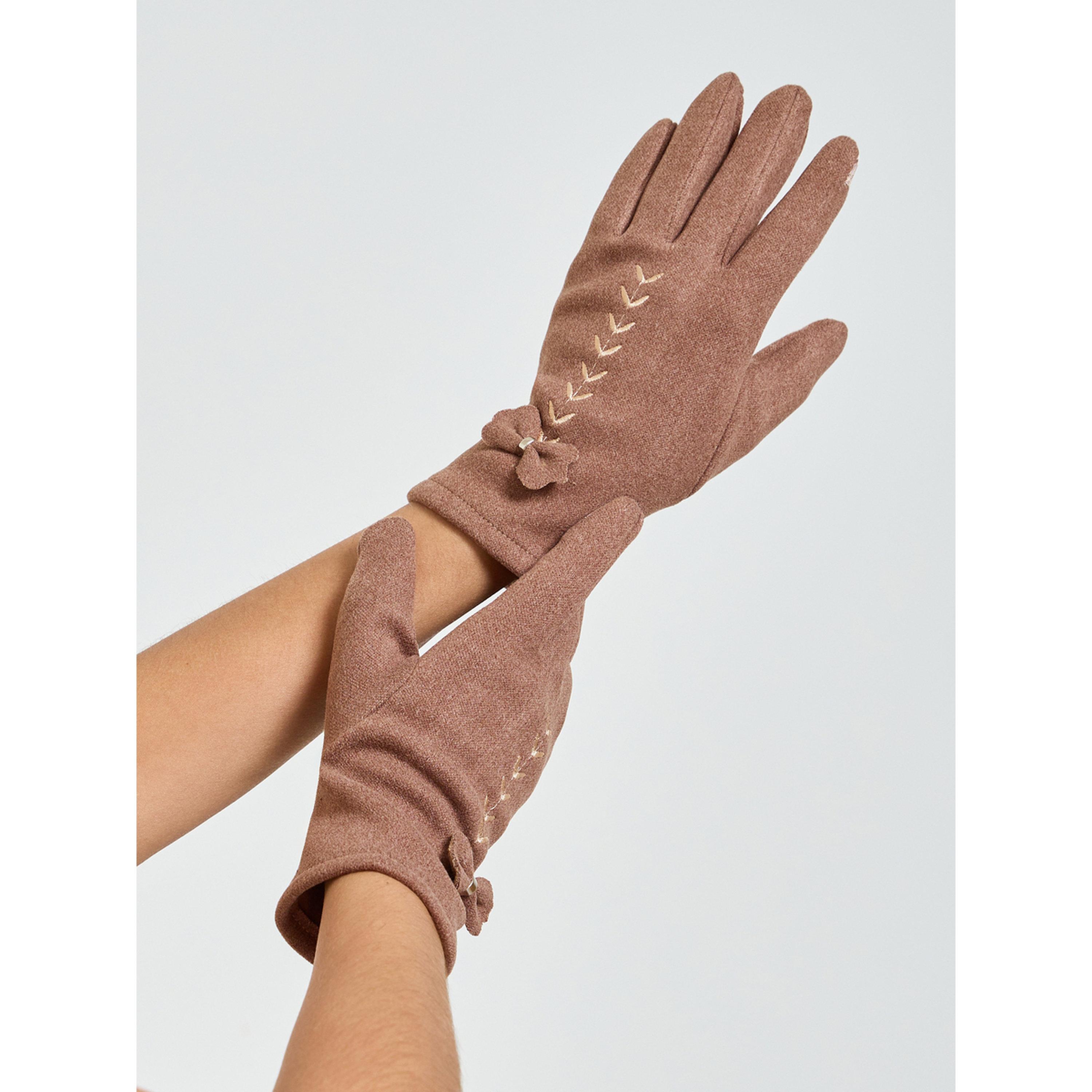 قفازات محبوكة مزينة بتفاصيل فيونكة باللون البني-women-clothingaccessories-gloves-image-2