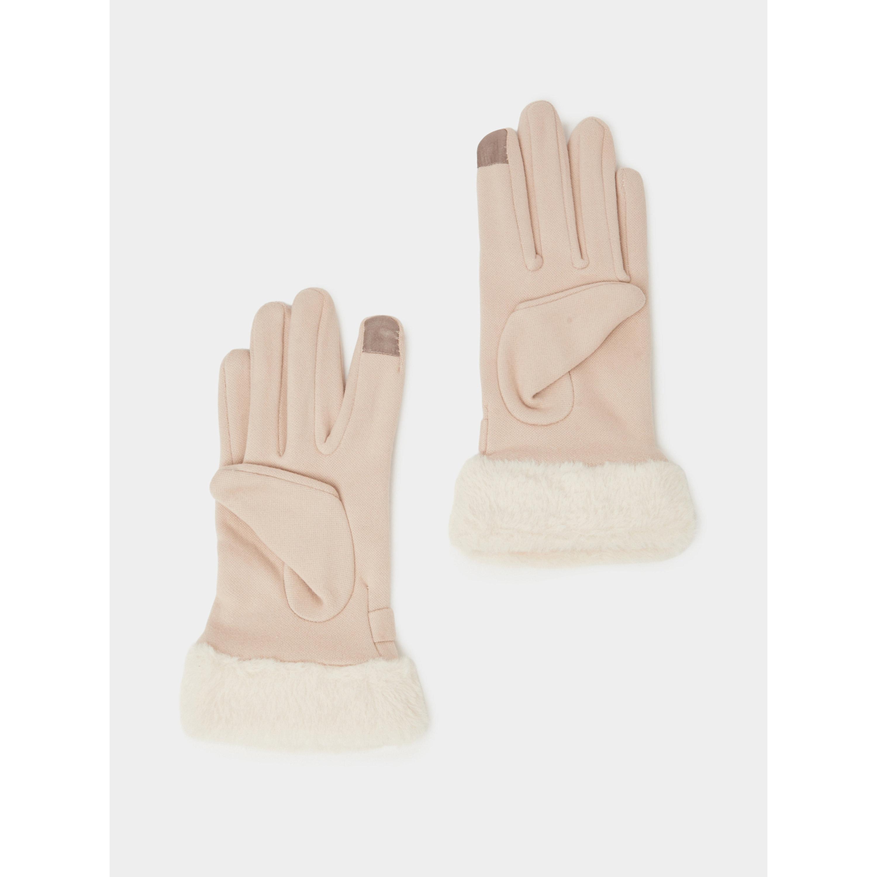 Styli Beige Faux Fur Trim Knitted Gloves-women-clothingaccessories-gloves-image-3