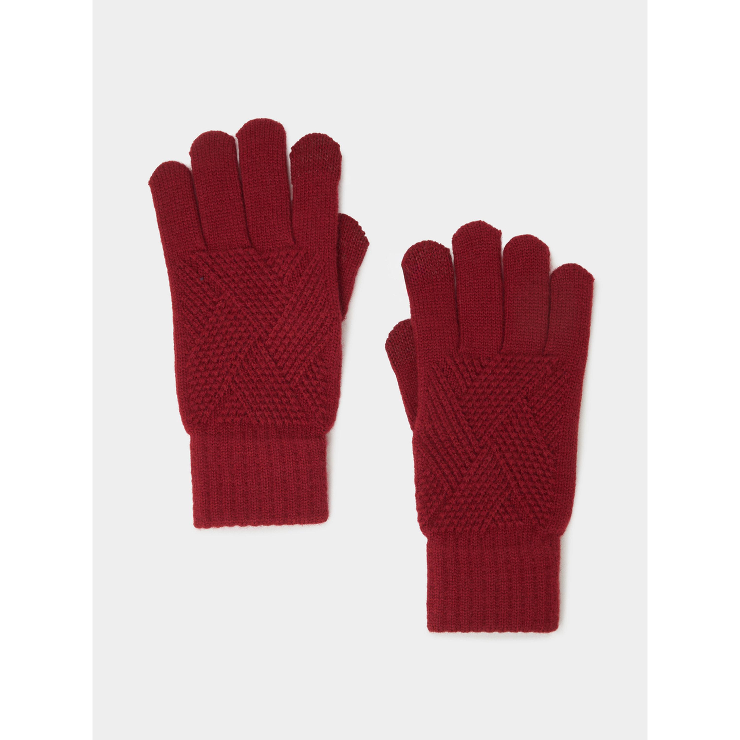Styli Red Textured Knitted Gloves-women-clothingaccessories-gloves-image-1