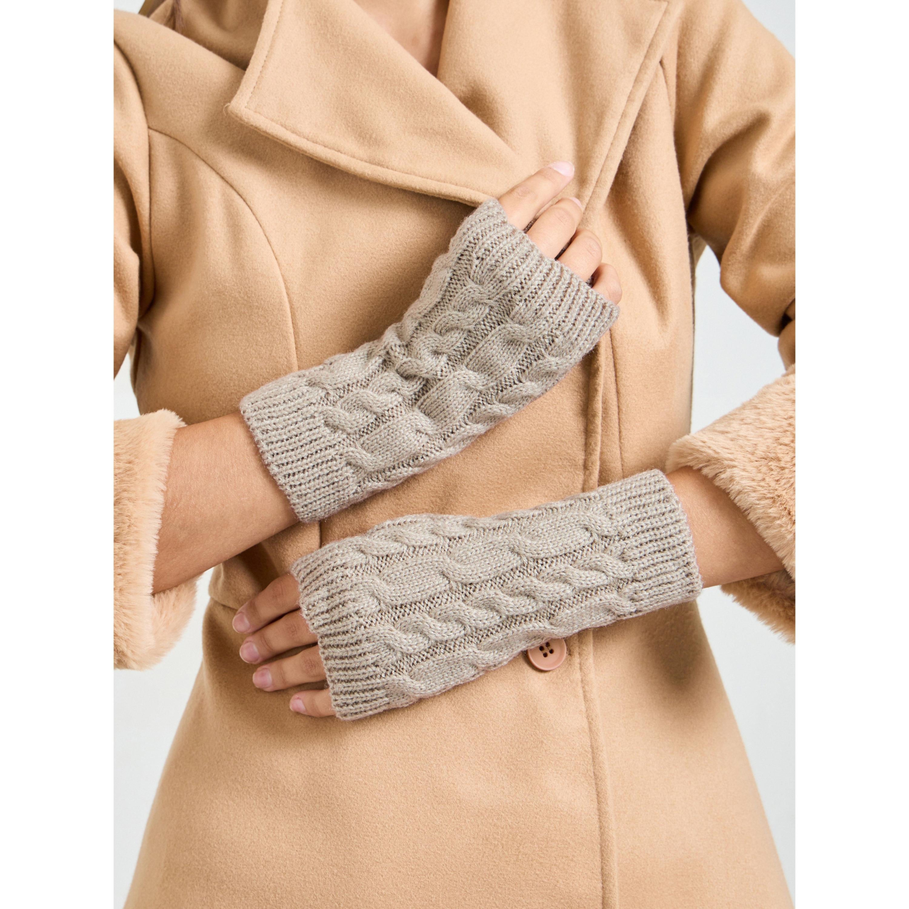 تدفئة أرجل محبوكة بنقشة الجديلة باللون الرمادي-women-clothingaccessories-gloves-image-2