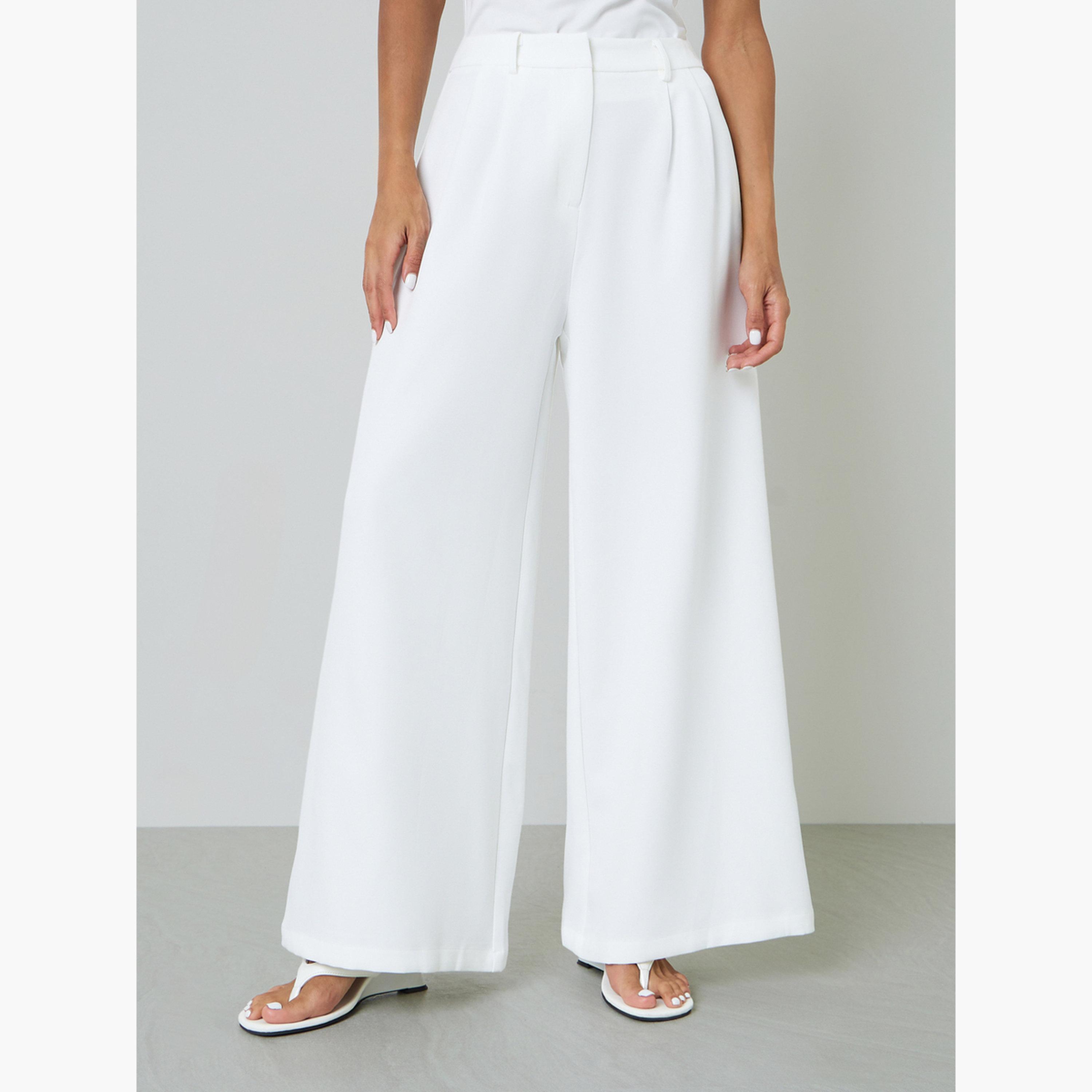 Take Two White Wide-Leg Trousers with Pleats-women-clothing-trousers-image-1