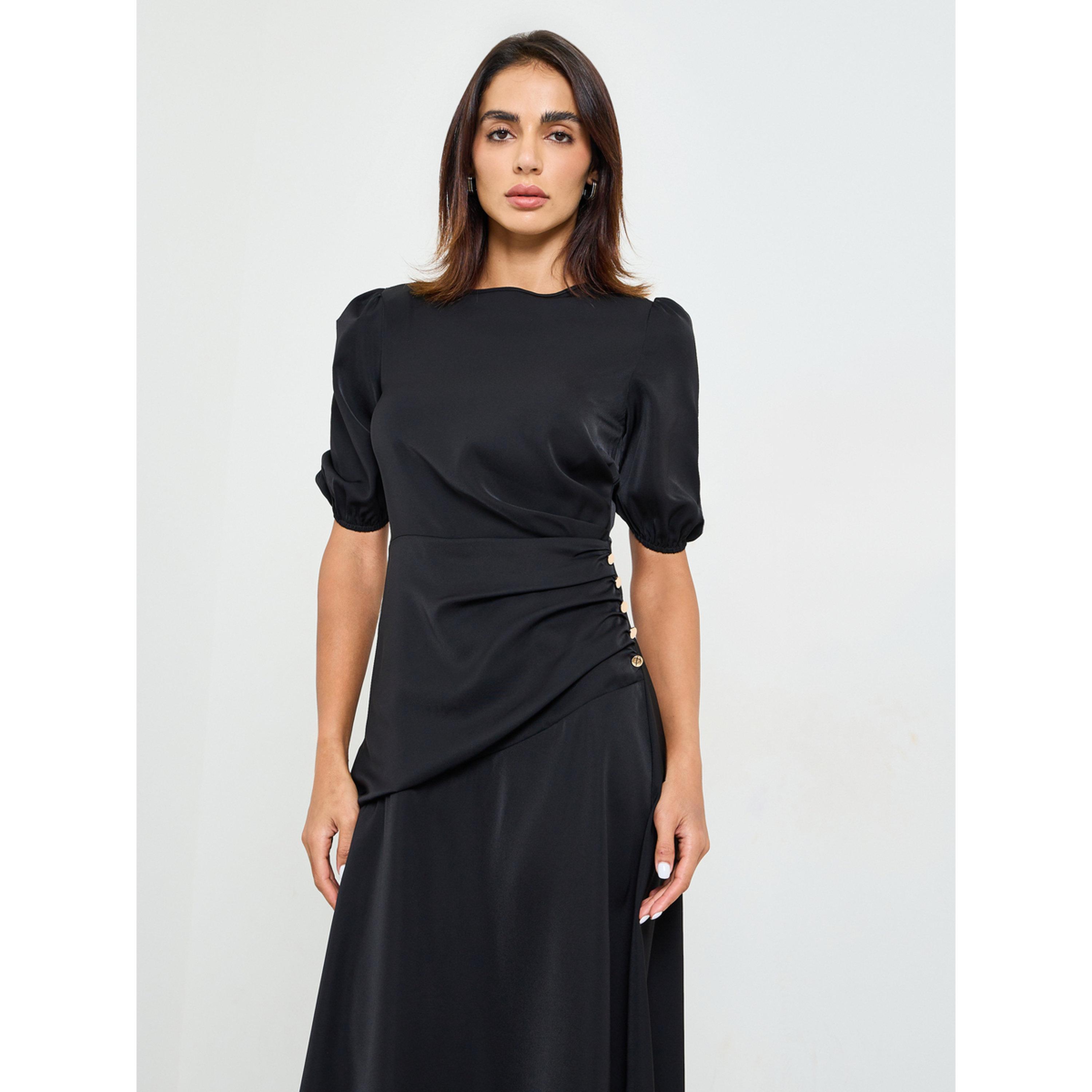 فستان ميدي بأكمام قصيرة باللون الأسود-women-clothing-dresses-image-2