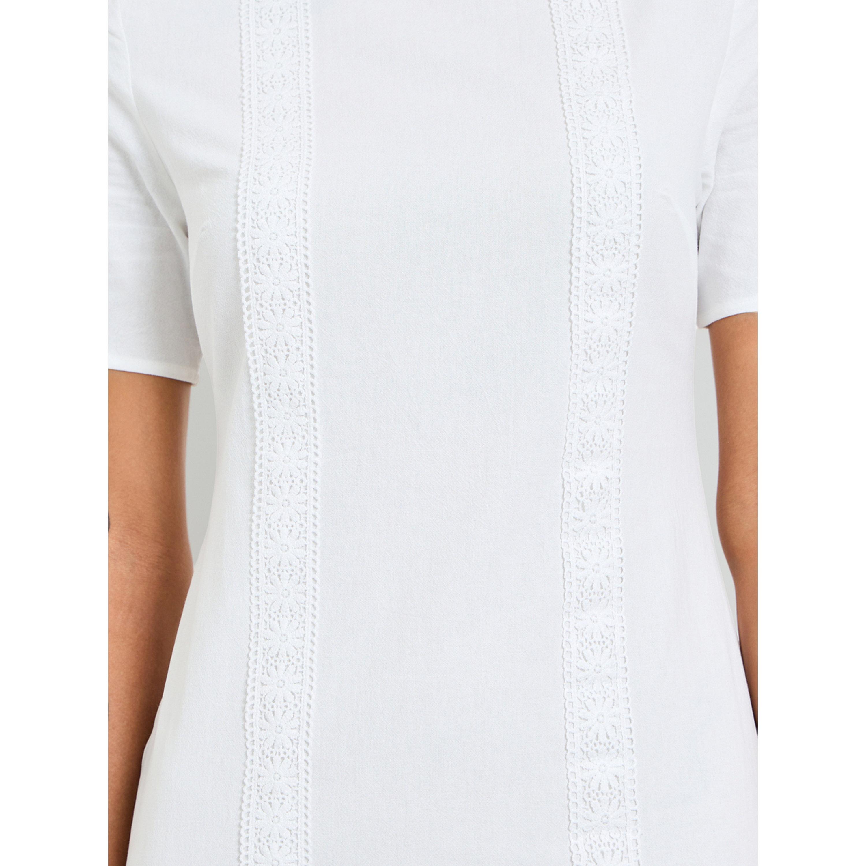فستان ميدي بقصة ضيقة سادة وأكمام قصيرة باللون الأبيض-women-clothing-dresses-image-5