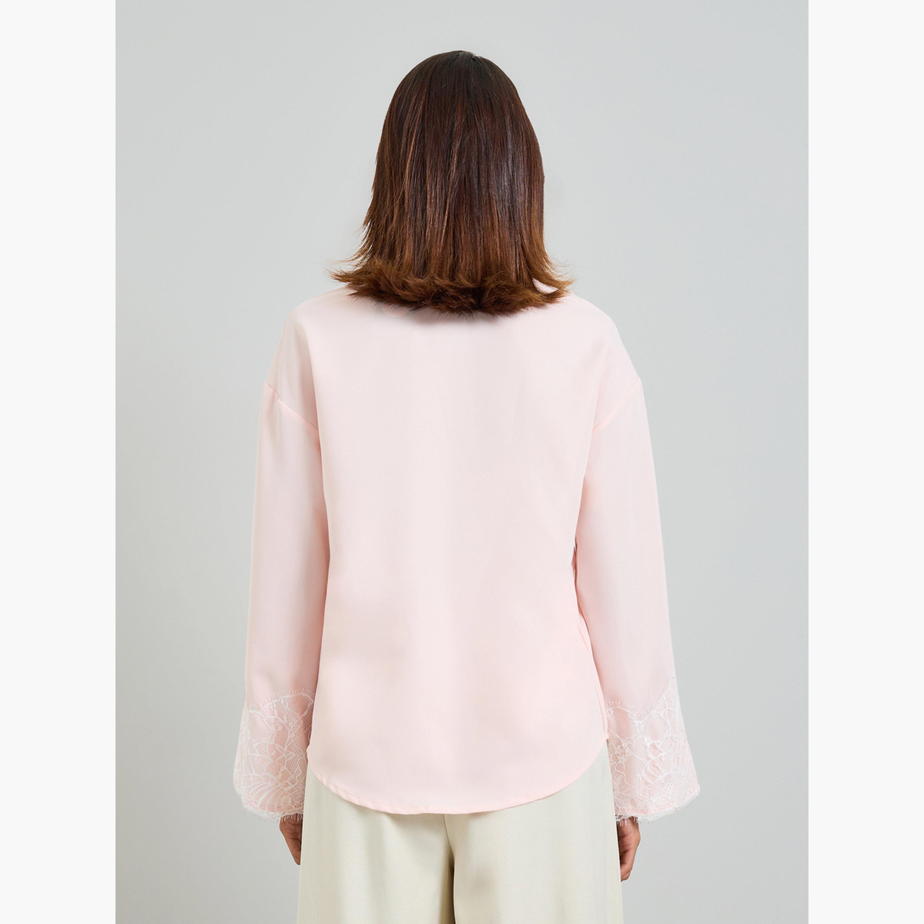 Take Two Pink Long Sleeve Lace Cuff Shirt-women-clothing-shirtsandblouses-shirts-image-3