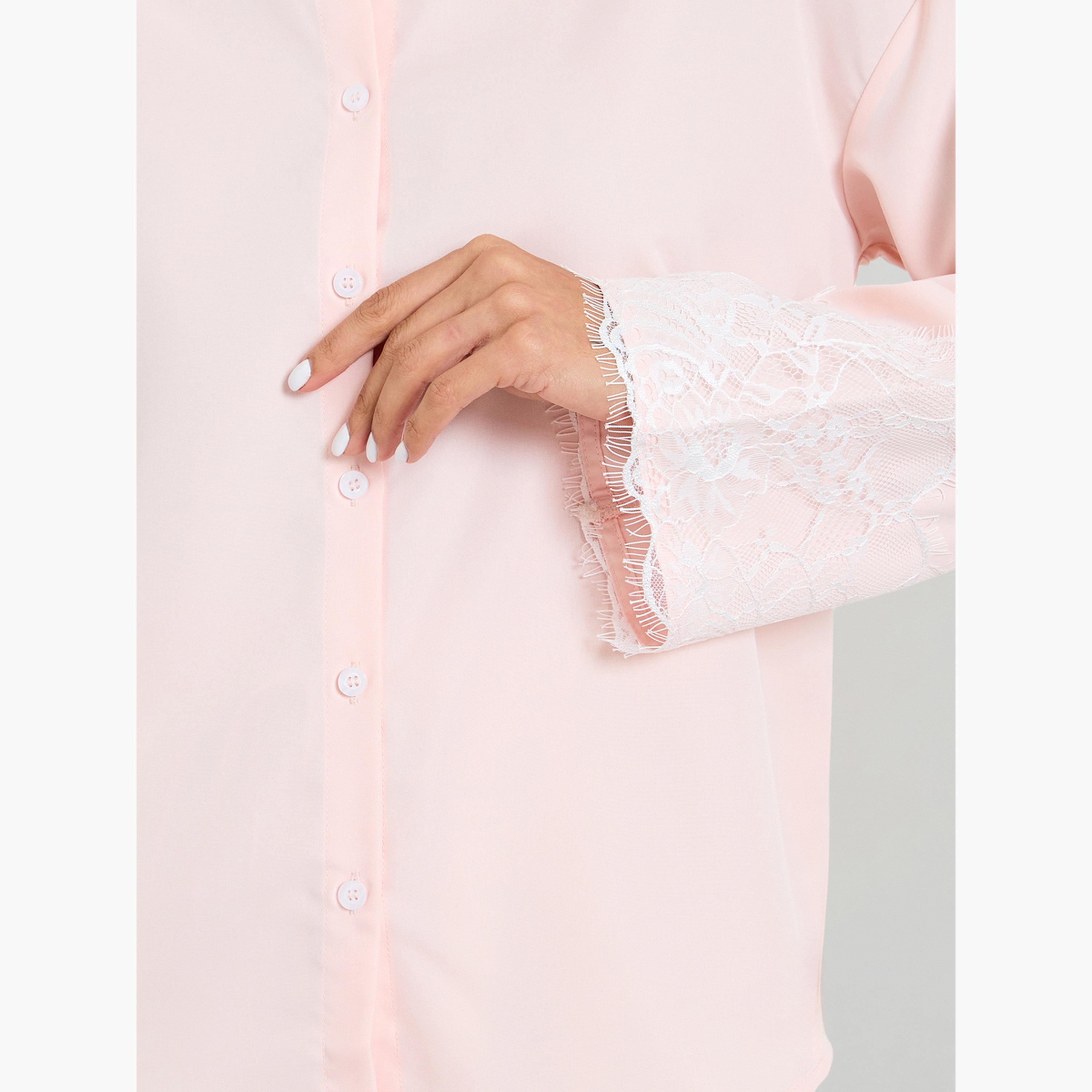 Take Two Pink Long Sleeve Lace Cuff Shirt-women-clothing-shirtsandblouses-shirts-image-4