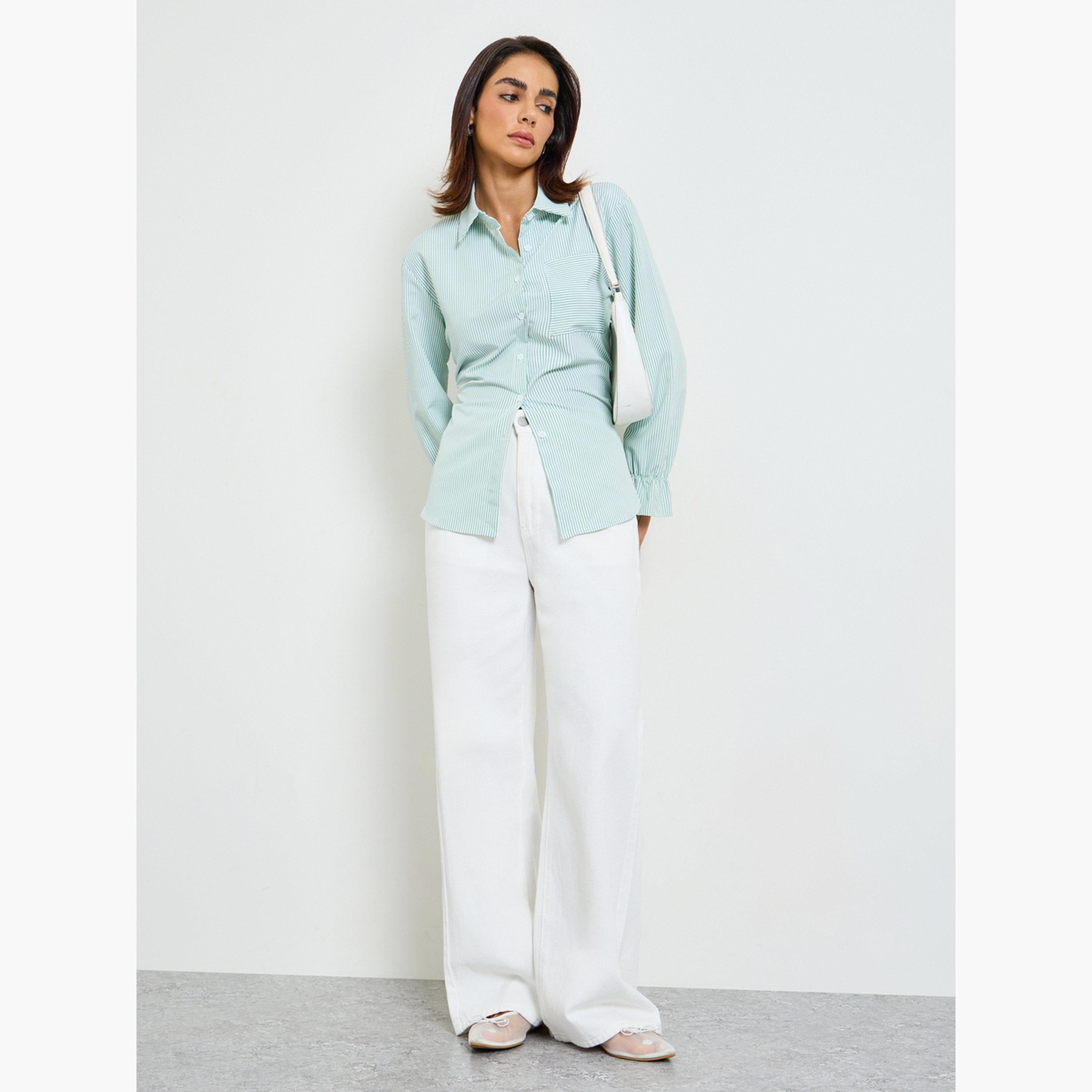 Take Two Striped Green Long Sleeve Shirt-women-clothing-shirtsandblouses-shirts-image-2