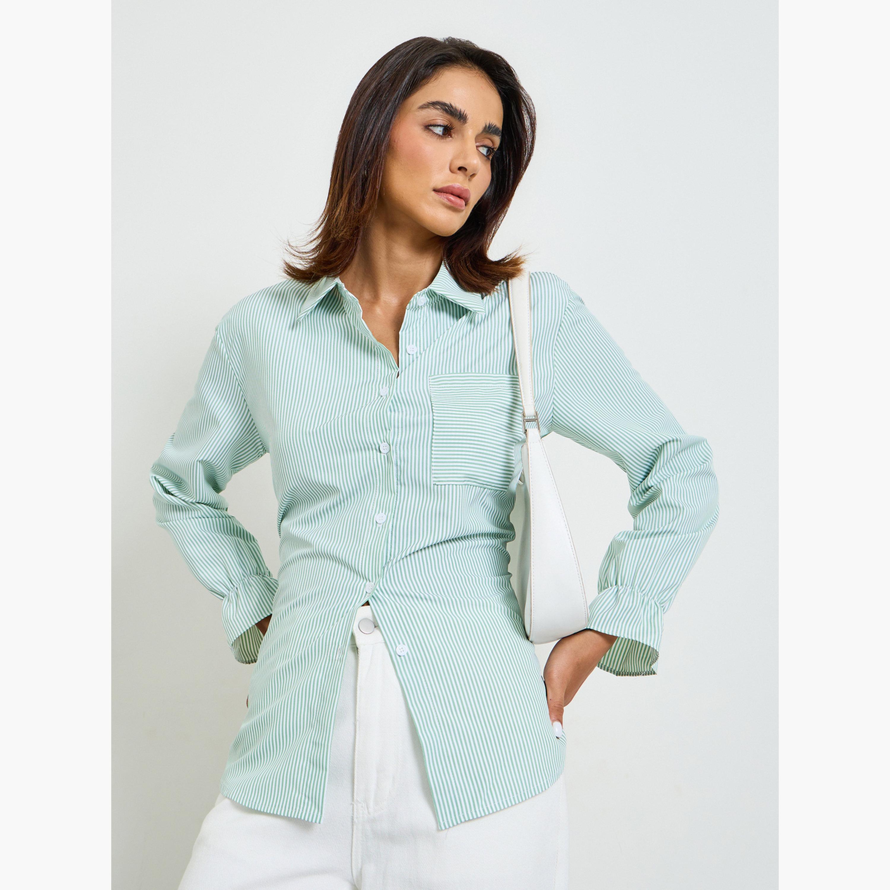 Take Two Striped Green Long Sleeve Shirt-women-clothing-shirtsandblouses-shirts-image-3