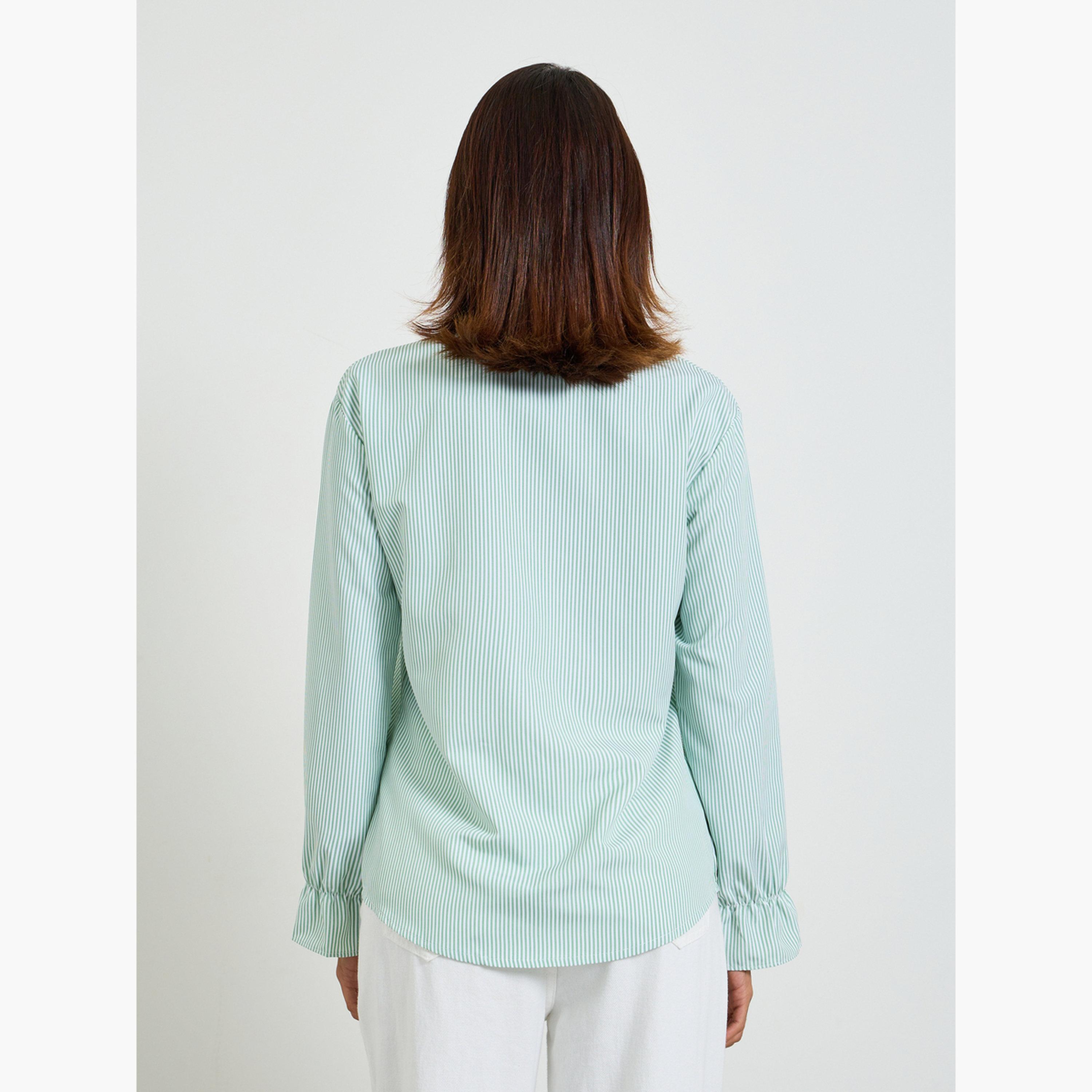 بلوزة بأكمام طويلة مخطط أخضر-women-clothing-shirtsandblouses-shirts-image-4