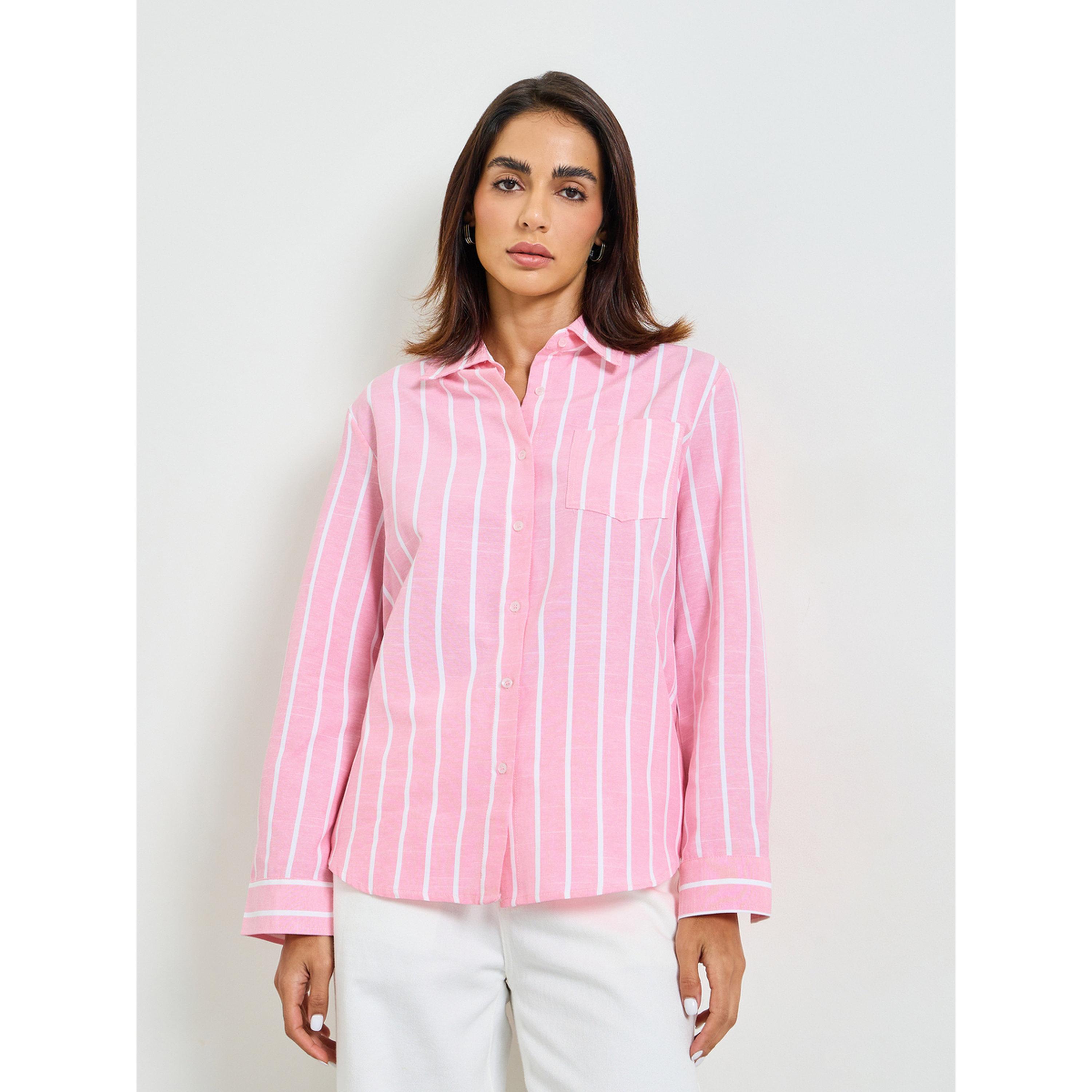 Take Two Pink Striped Long Sleeve Regular Fit Shirt-women-clothing-shirtsandblouses-shirts-image-1