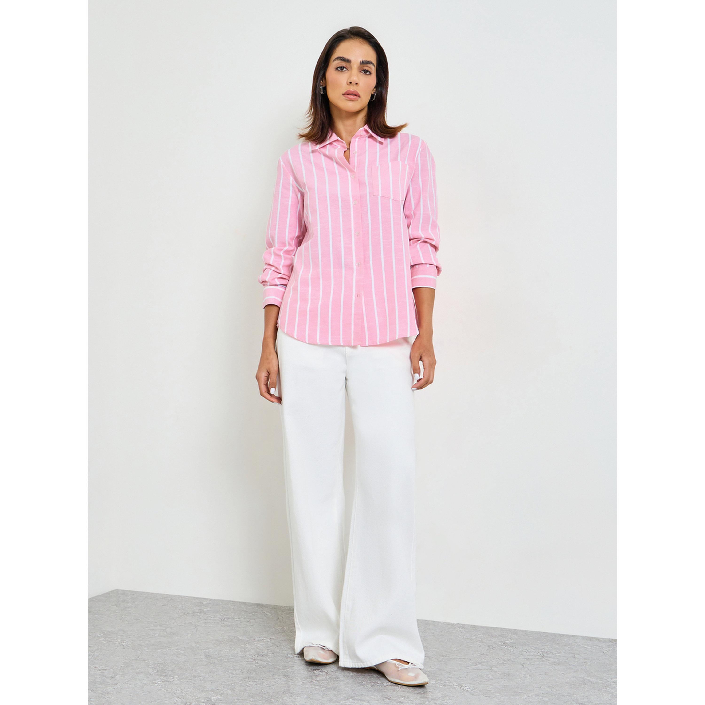 Take Two Pink Striped Long Sleeve Regular Fit Shirt-women-clothing-shirtsandblouses-shirts-image-2