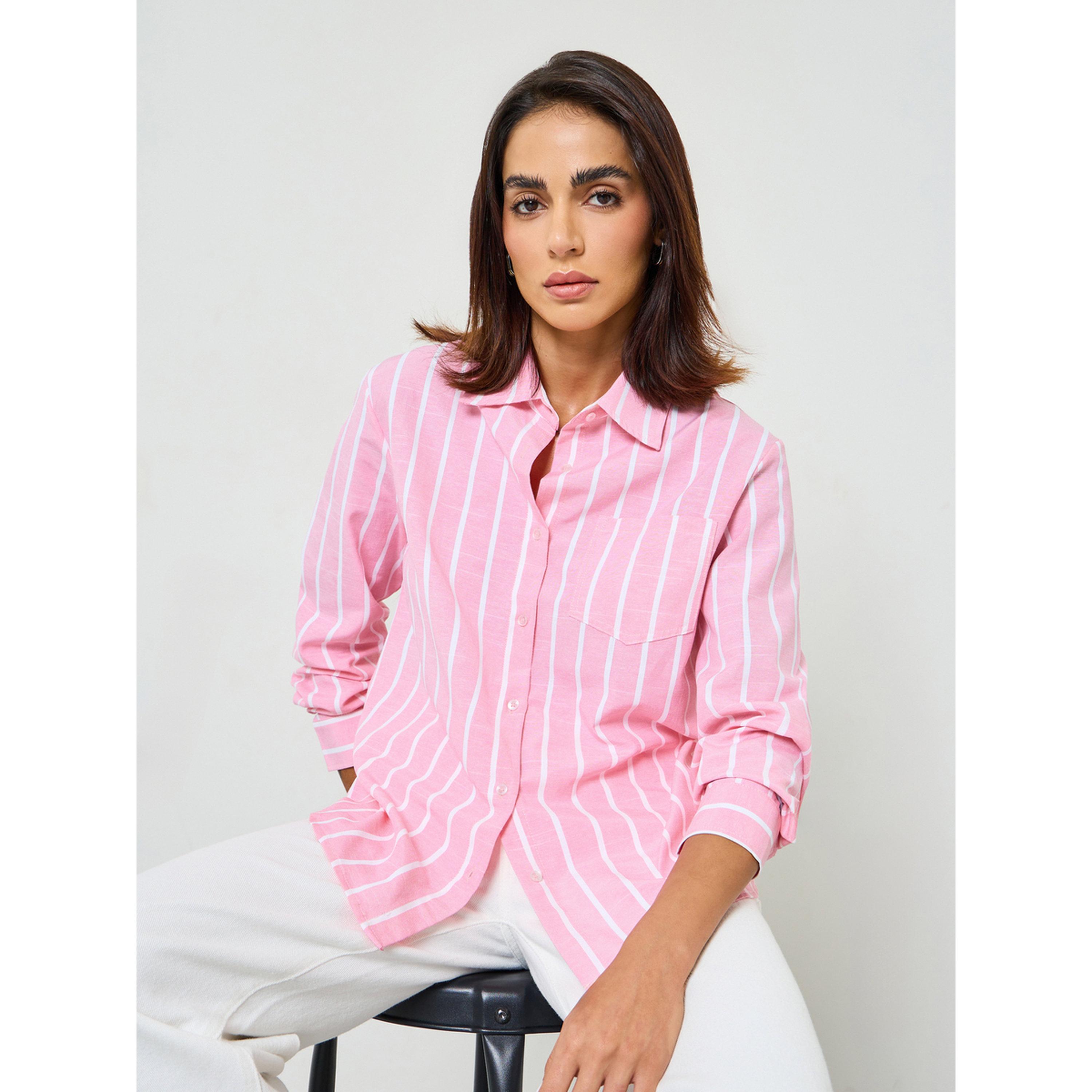 Take Two Pink Striped Long Sleeve Regular Fit Shirt-women-clothing-shirtsandblouses-shirts-image-4