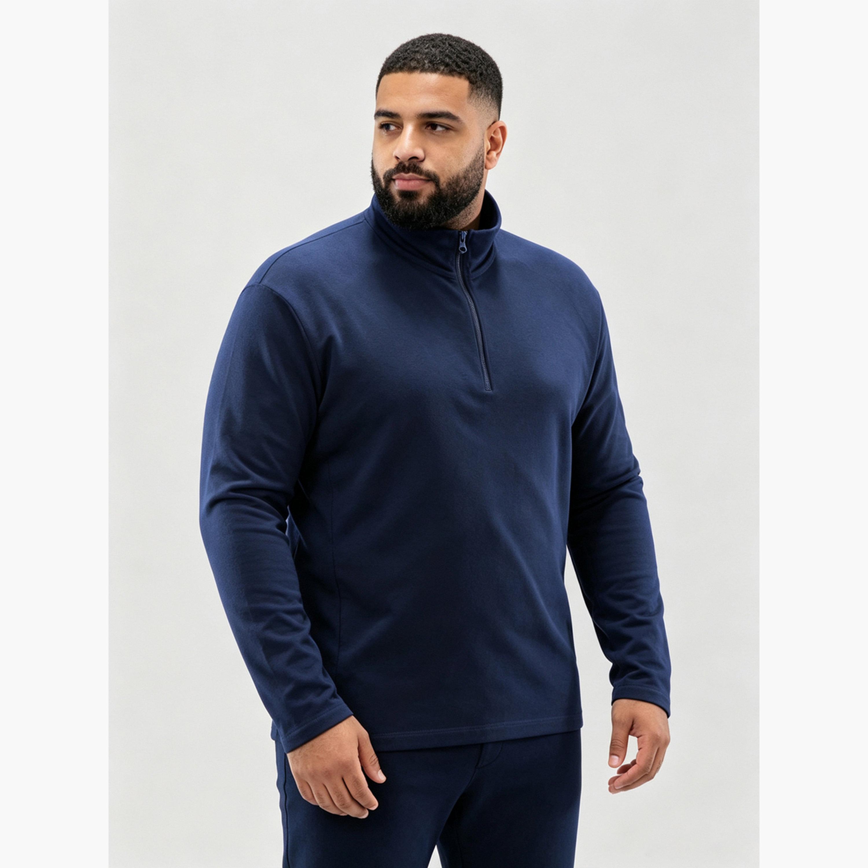 Take Two Plus Size Navy Blue Half-Zip Sweatshirt-men-winterwear-hoodiesandsweatshirts-image-1