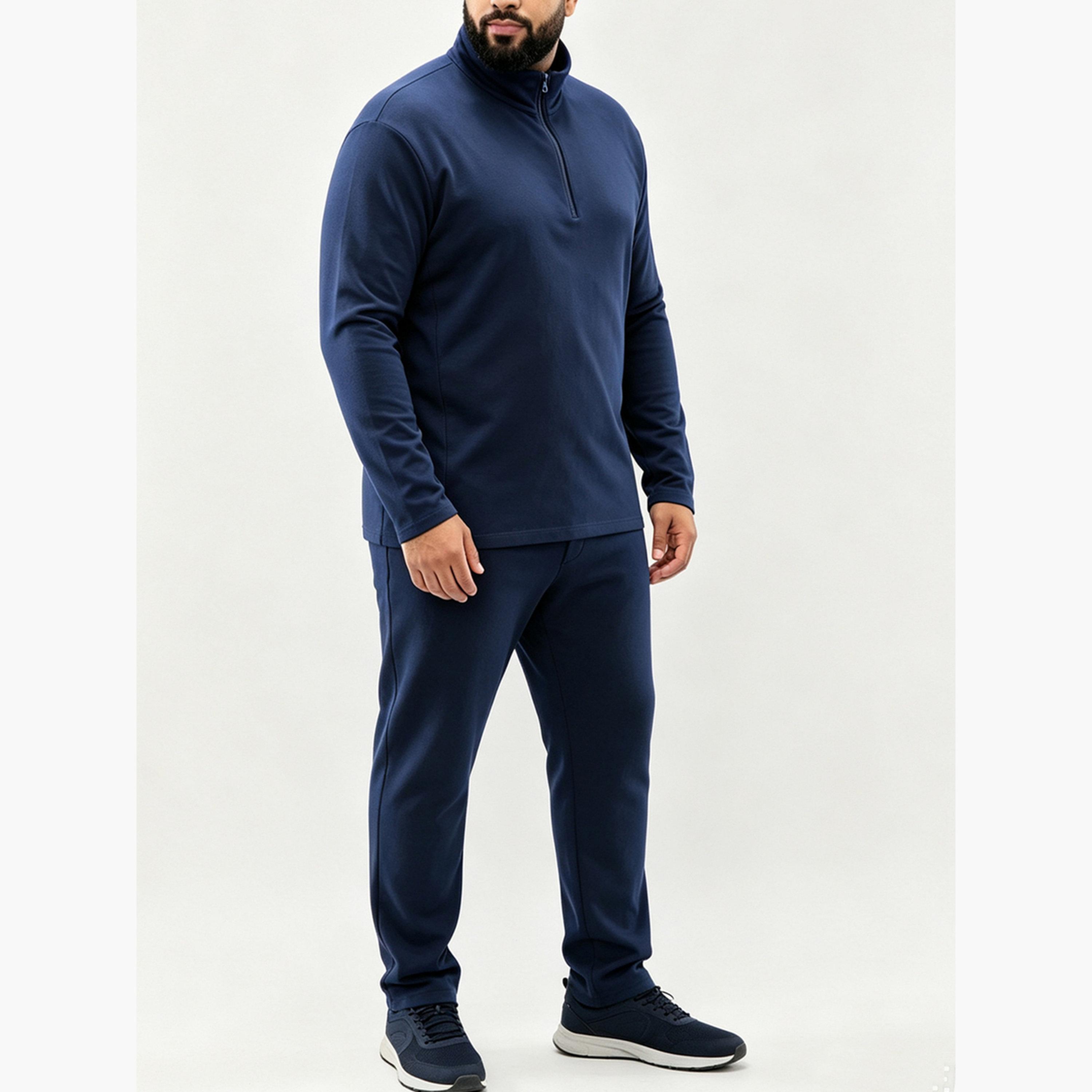 Take Two Plus Size Navy Blue Half-Zip Sweatshirt-men-winterwear-hoodiesandsweatshirts-image-3