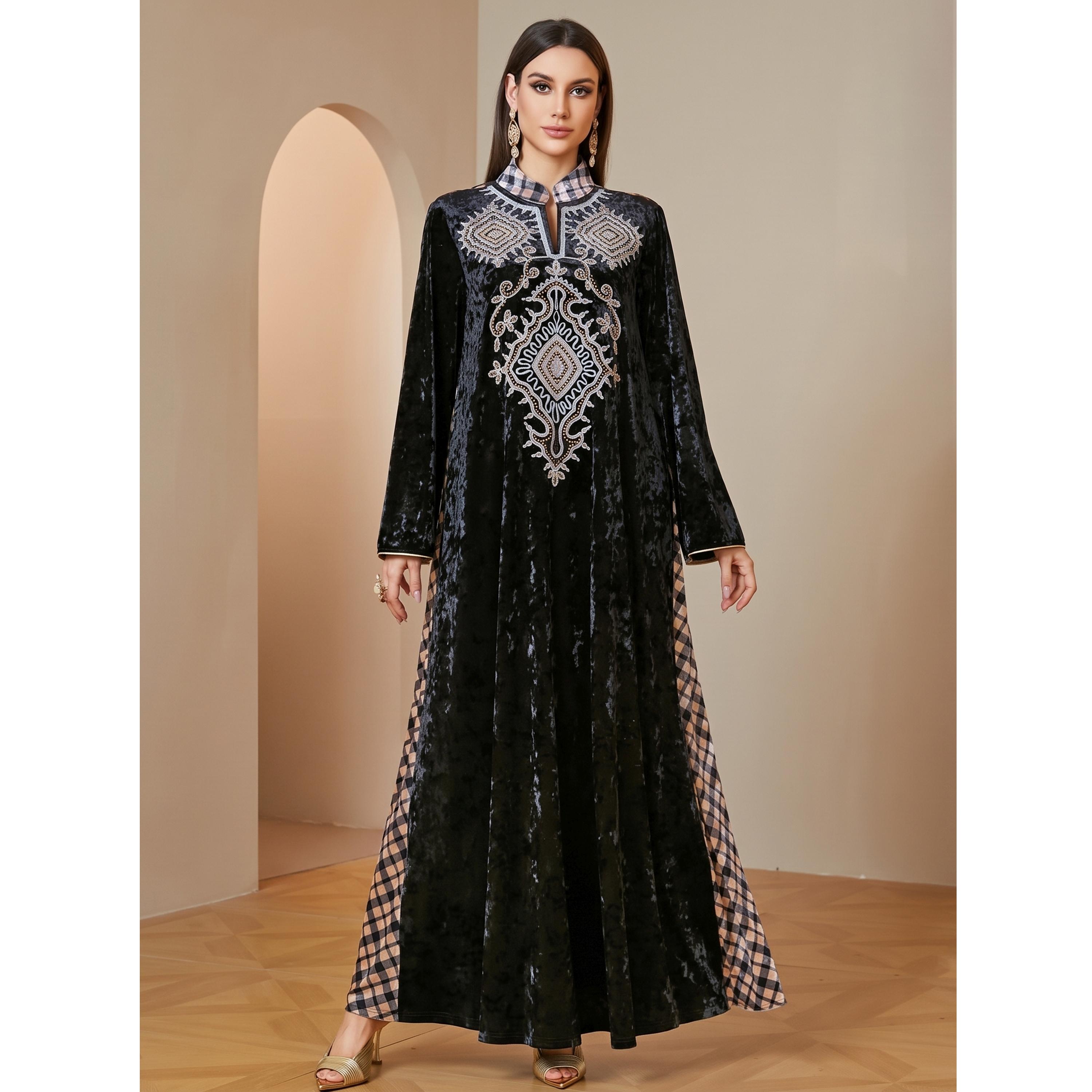 Take Two Black Velvet Embroidered Maxi Jalabiya-women-arabicclothing-jalabiyas-image-1