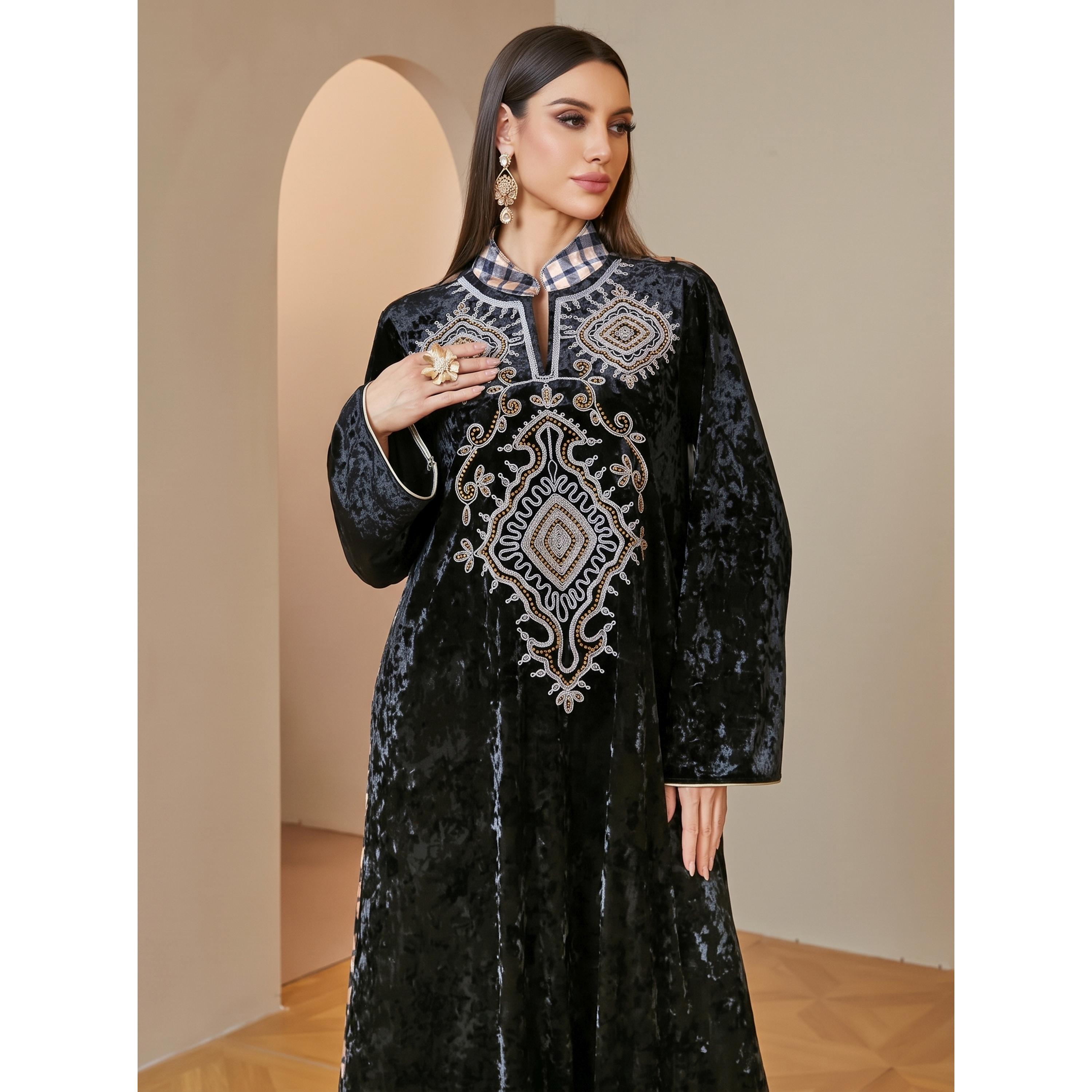Take Two Black Velvet Embroidered Maxi Jalabiya-women-arabicclothing-jalabiyas-image-2