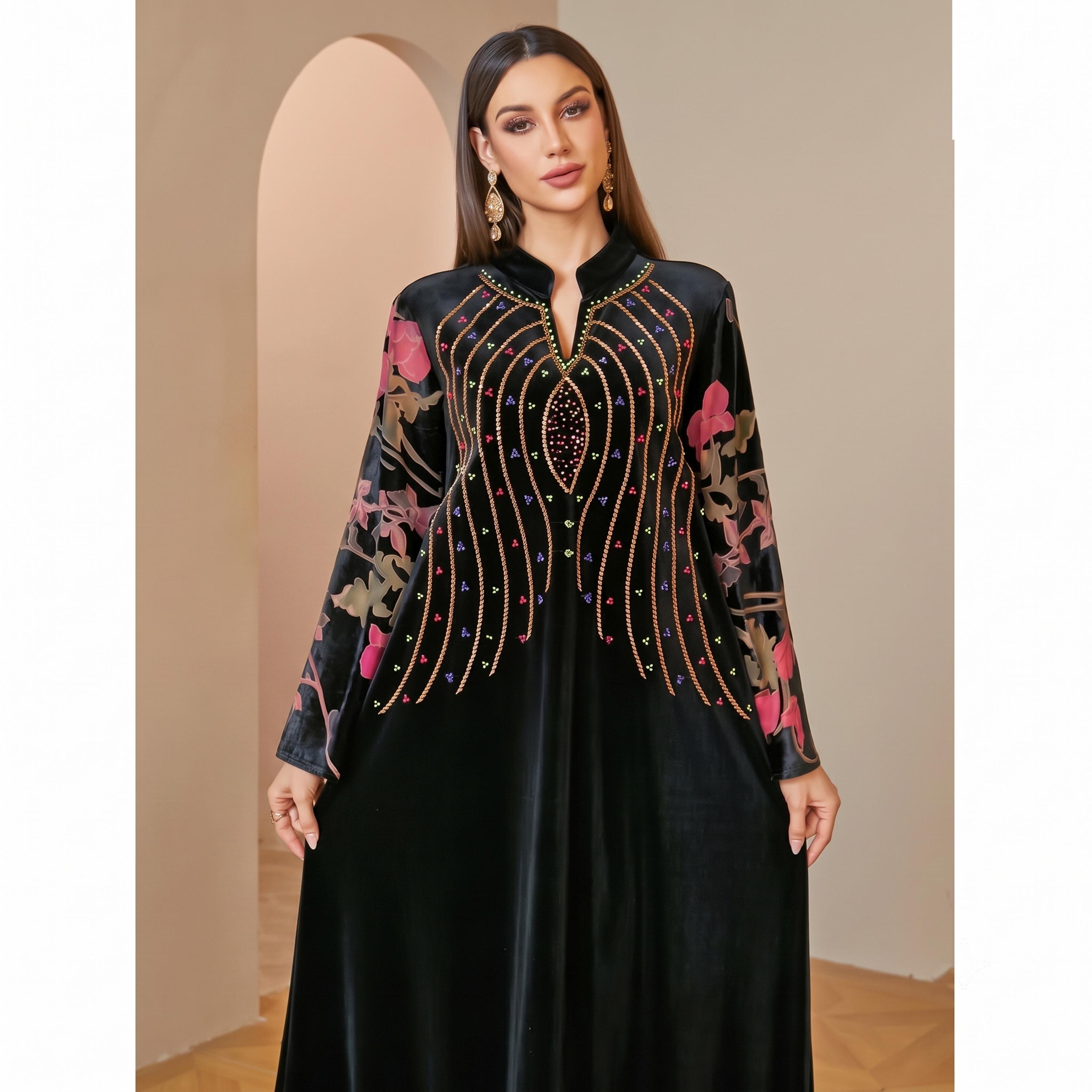 Take Two Elegant Black Velvet Jalabiya Maxi Dress with Floral and Beaded Embroidery-women-arabicclothing-jalabiyas-image-3