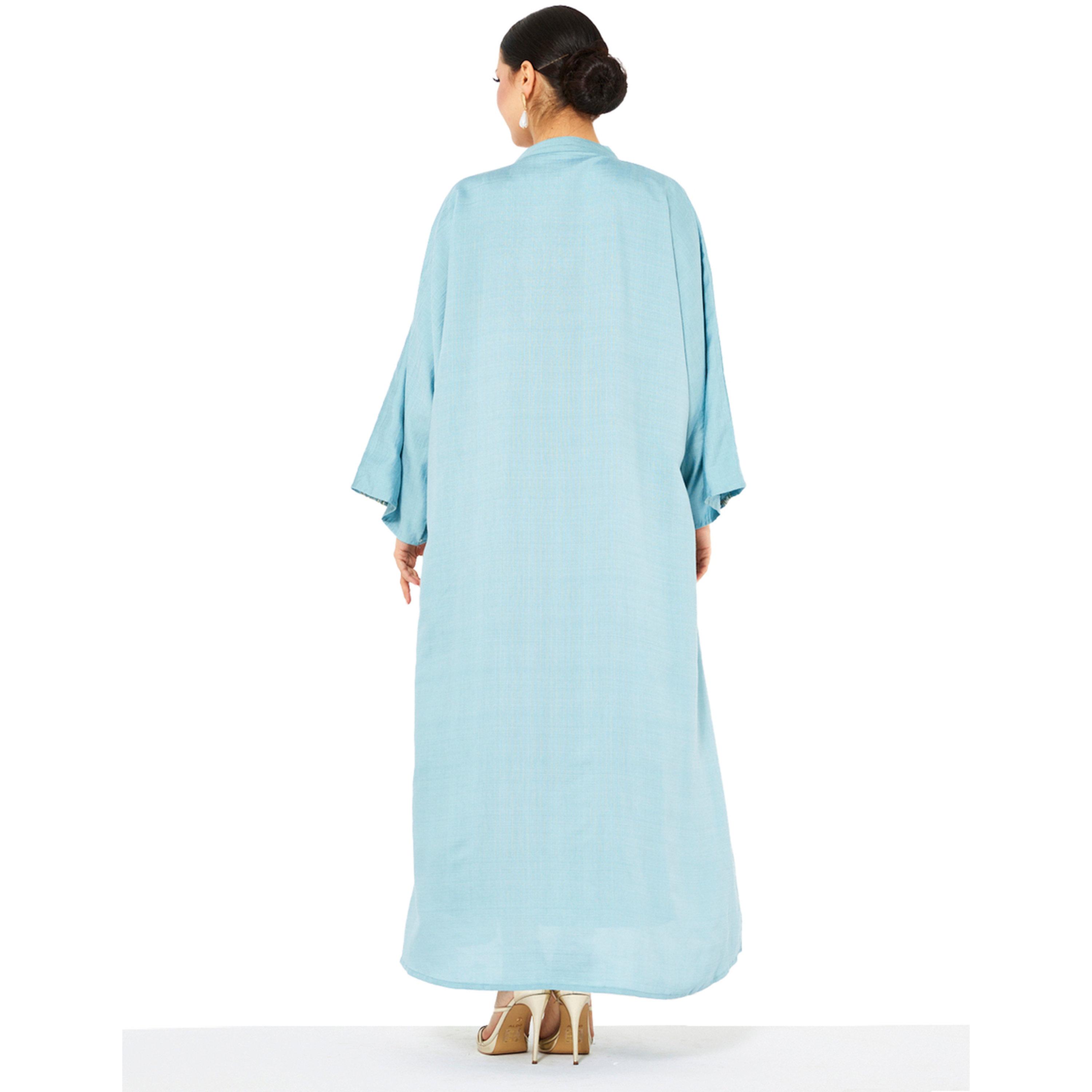Thouq X Styli Blue A-Line Maxi Jalabiya with Floral Embroidery-women-arabicclothing-jalabiyas-image-3