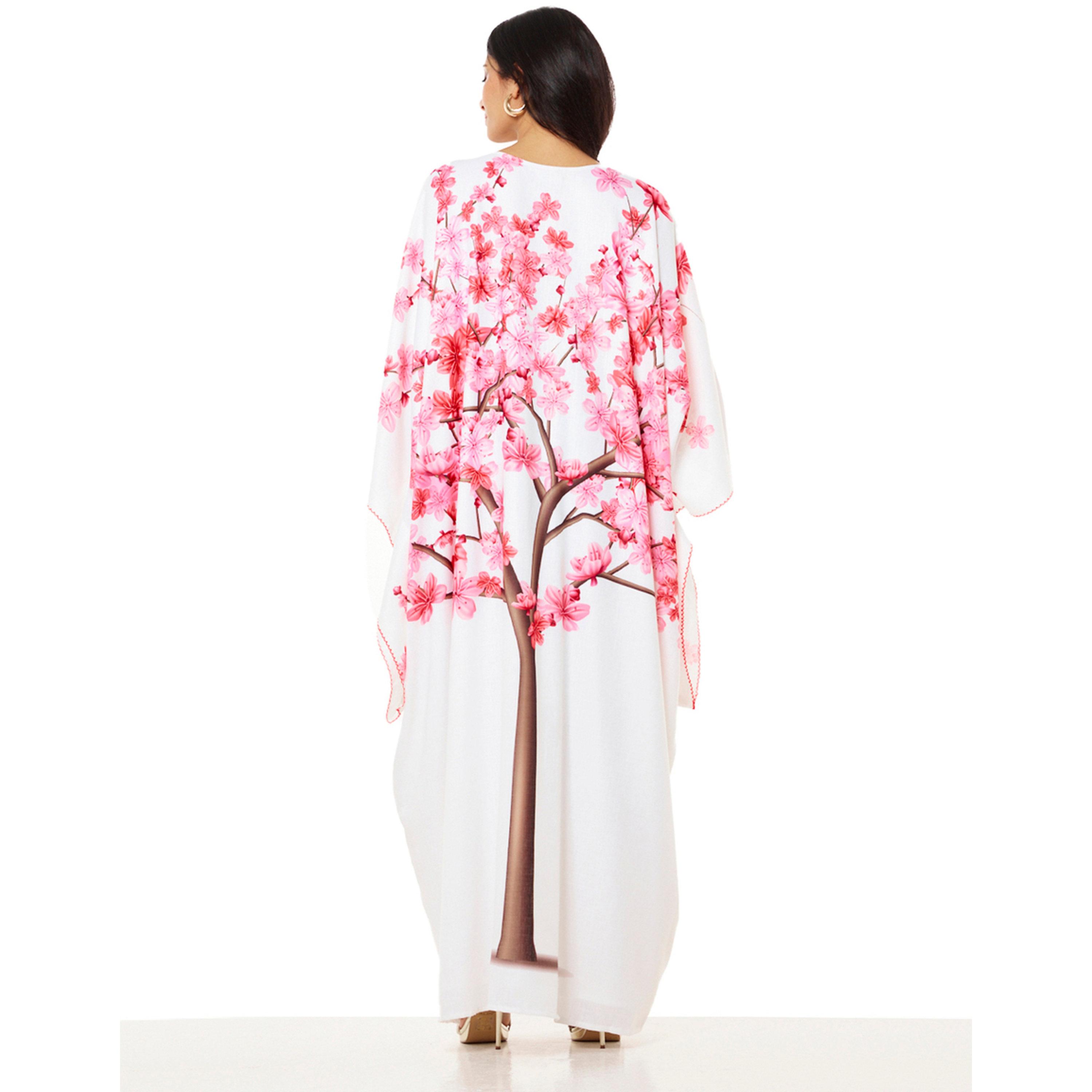 Thouq X Styli White Cherry Blossom Maxi A-Line Kaftan-women-arabicclothing-kaftan-image-3