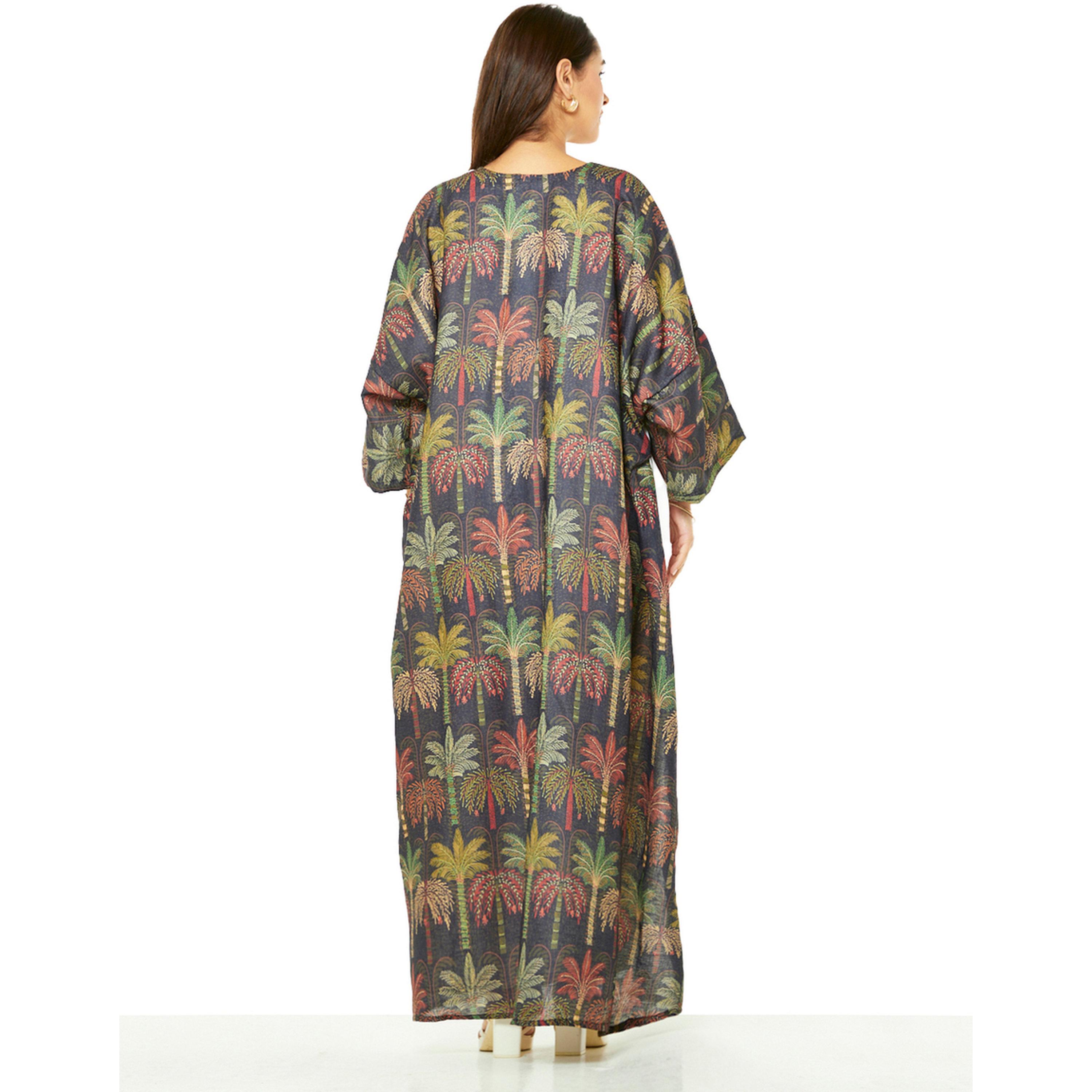 Thouq X Styli Desert Bloom Maxi Kaftan with Camel Art-women-arabicclothing-kaftan-image-3