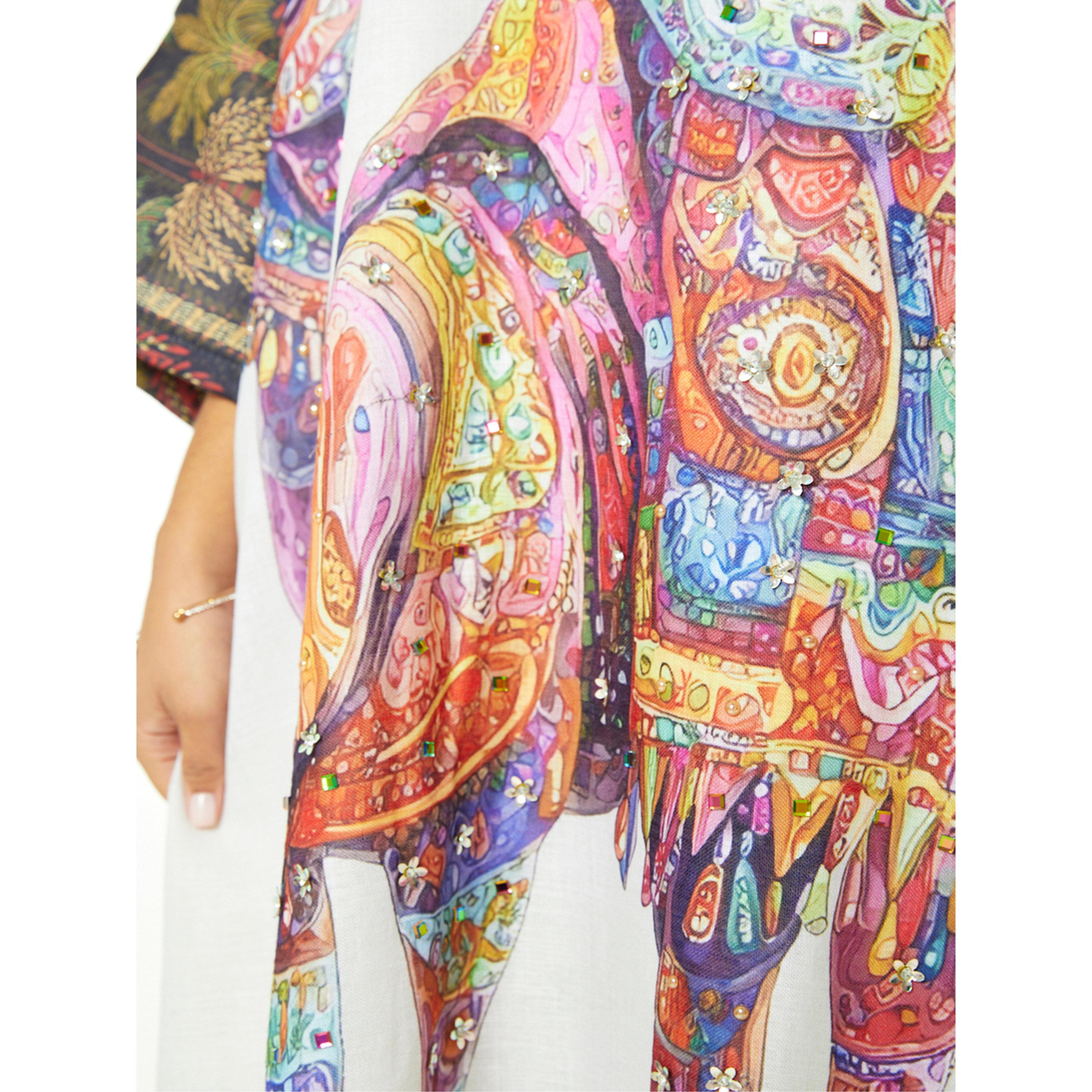 Thouq X Styli Desert Bloom Maxi Kaftan with Camel Art-women-arabicclothing-kaftan-image-4