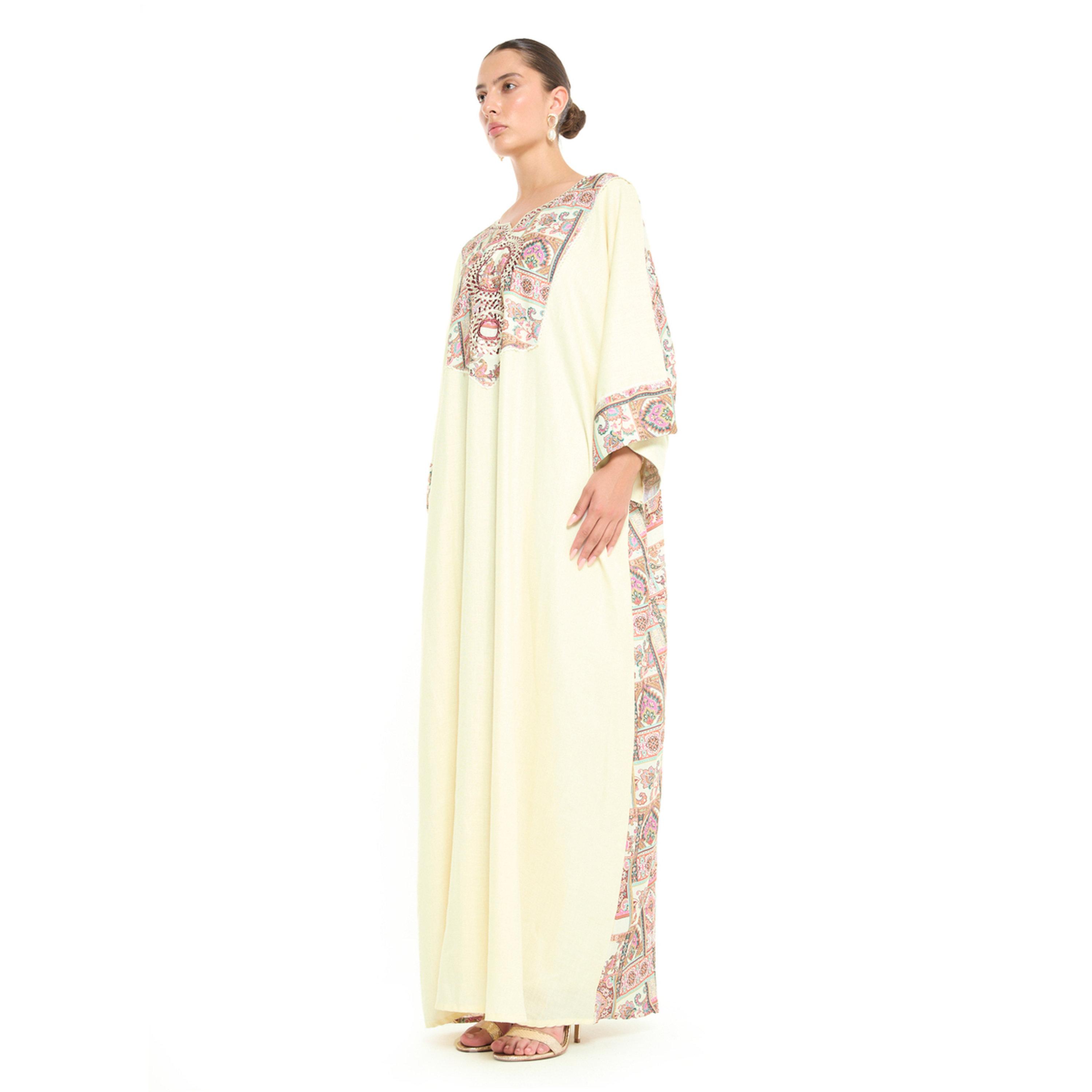 Thouq X Styli Beige A-Line Maxi Jalabiya with Intricate Embroidery-women-arabicclothing-jalabiyas-image-2