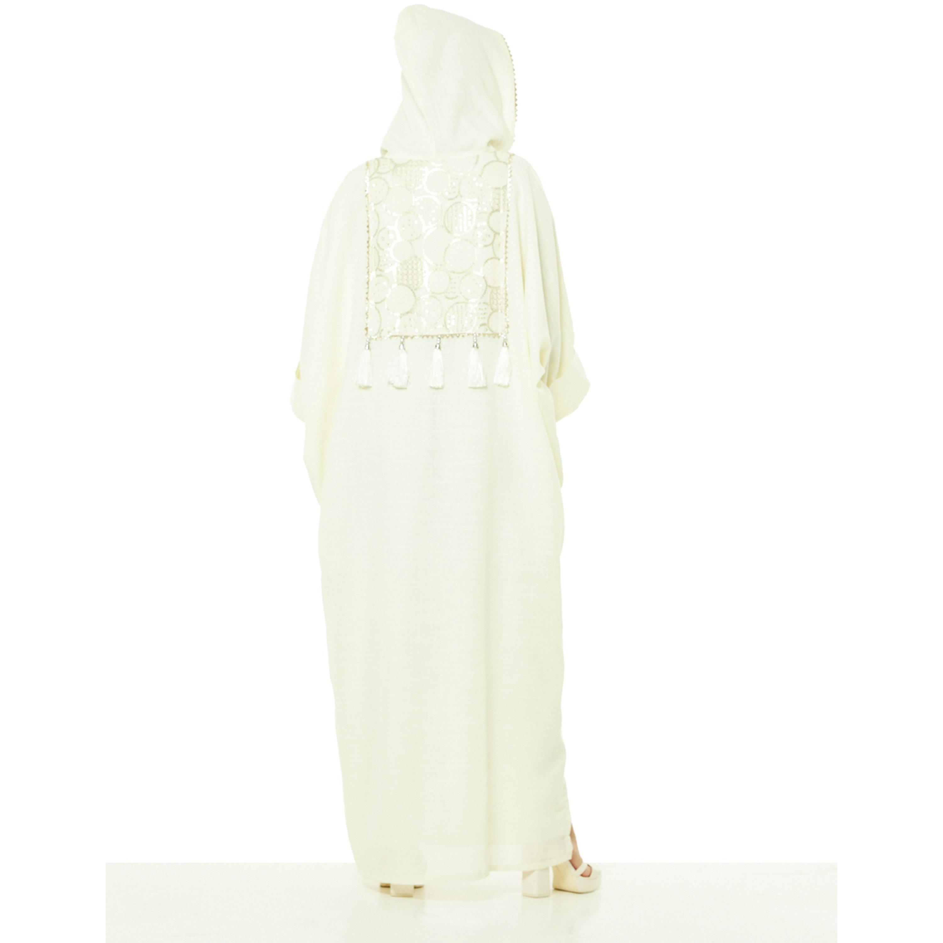 Thouq X Styli Beige A-Line Maxi Kaftan with Tassel and Embroidery Details-women-arabicclothing-kaftan-image-4