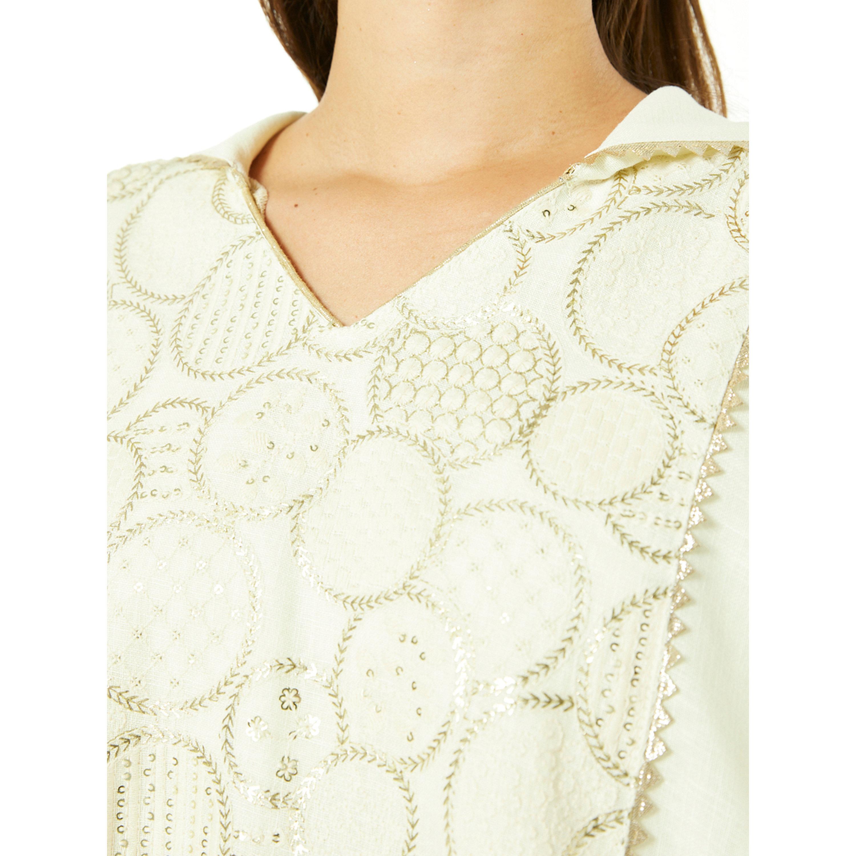 Thouq X Styli Beige A-Line Maxi Kaftan with Tassel and Embroidery Details-women-arabicclothing-kaftan-image-6