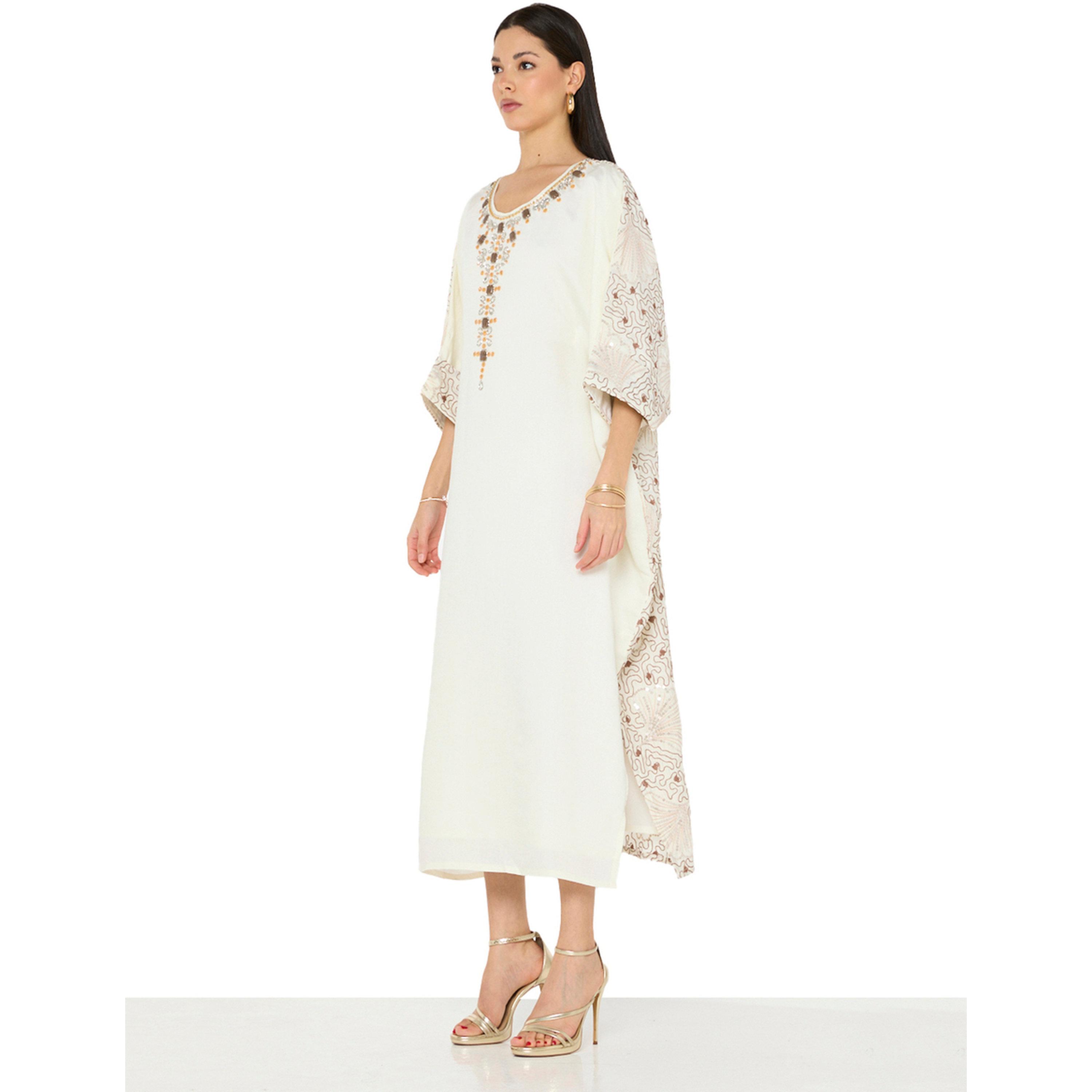 Thouq X Styli Off-White A-Line Maxi Jalabiya with Intricate Embellishments-women-arabicclothing-jalabiyas-image-2