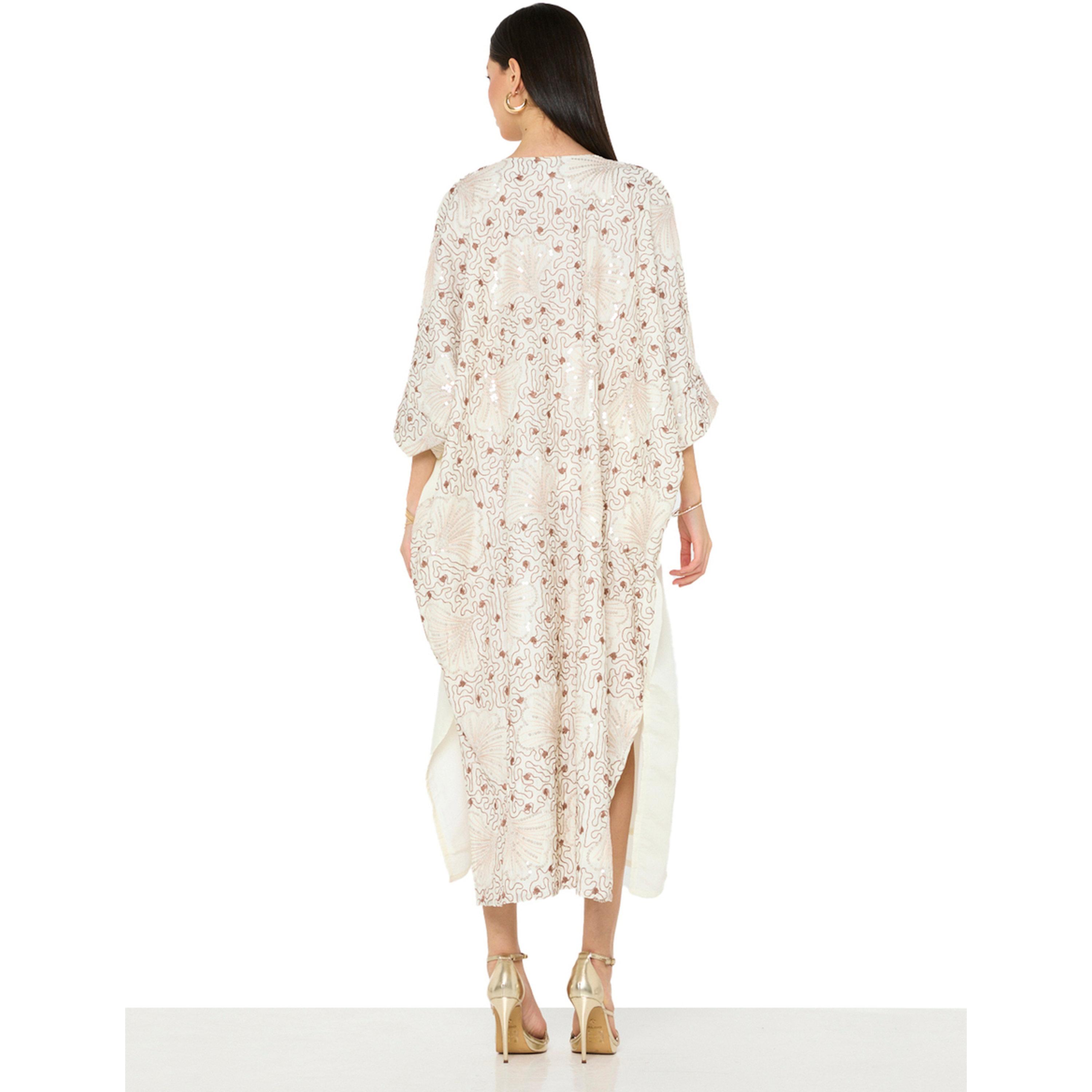 Thouq X Styli Off-White A-Line Maxi Jalabiya with Intricate Embellishments-women-arabicclothing-jalabiyas-image-3