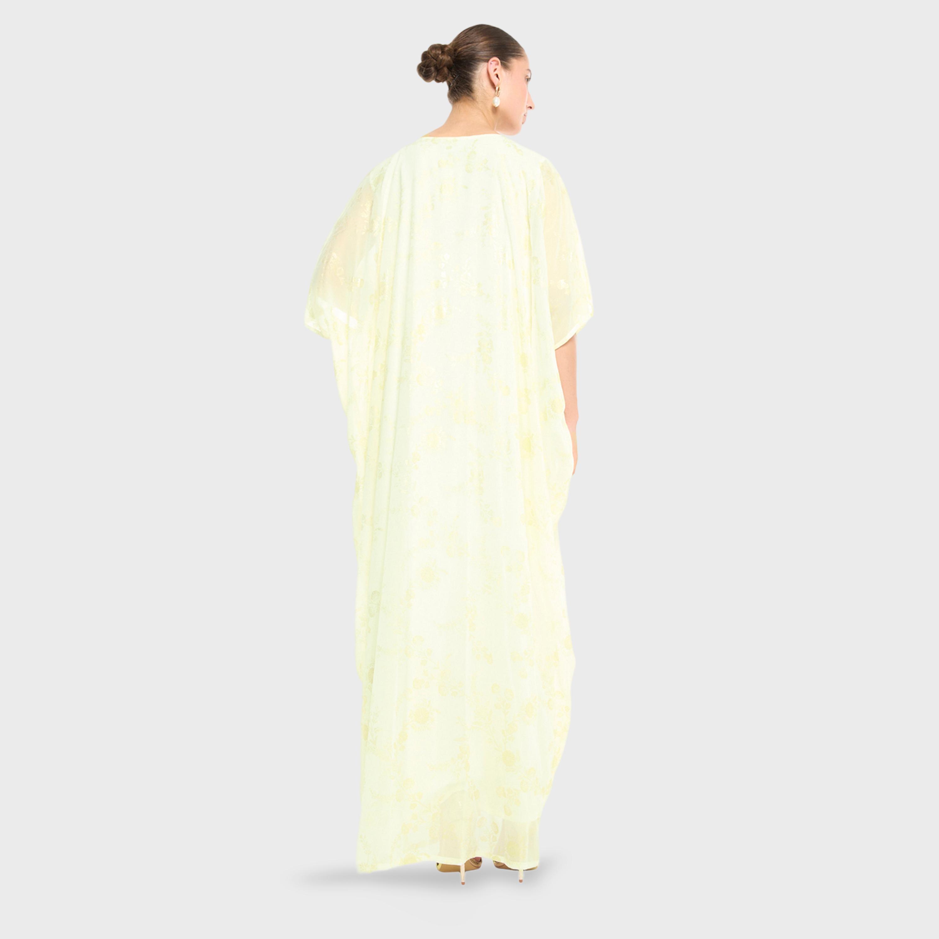 Thouq X Styli Cream A-Line Maxi Jalabiya with Turquoise Embroidery-women-arabicclothing-jalabiyas-image-3
