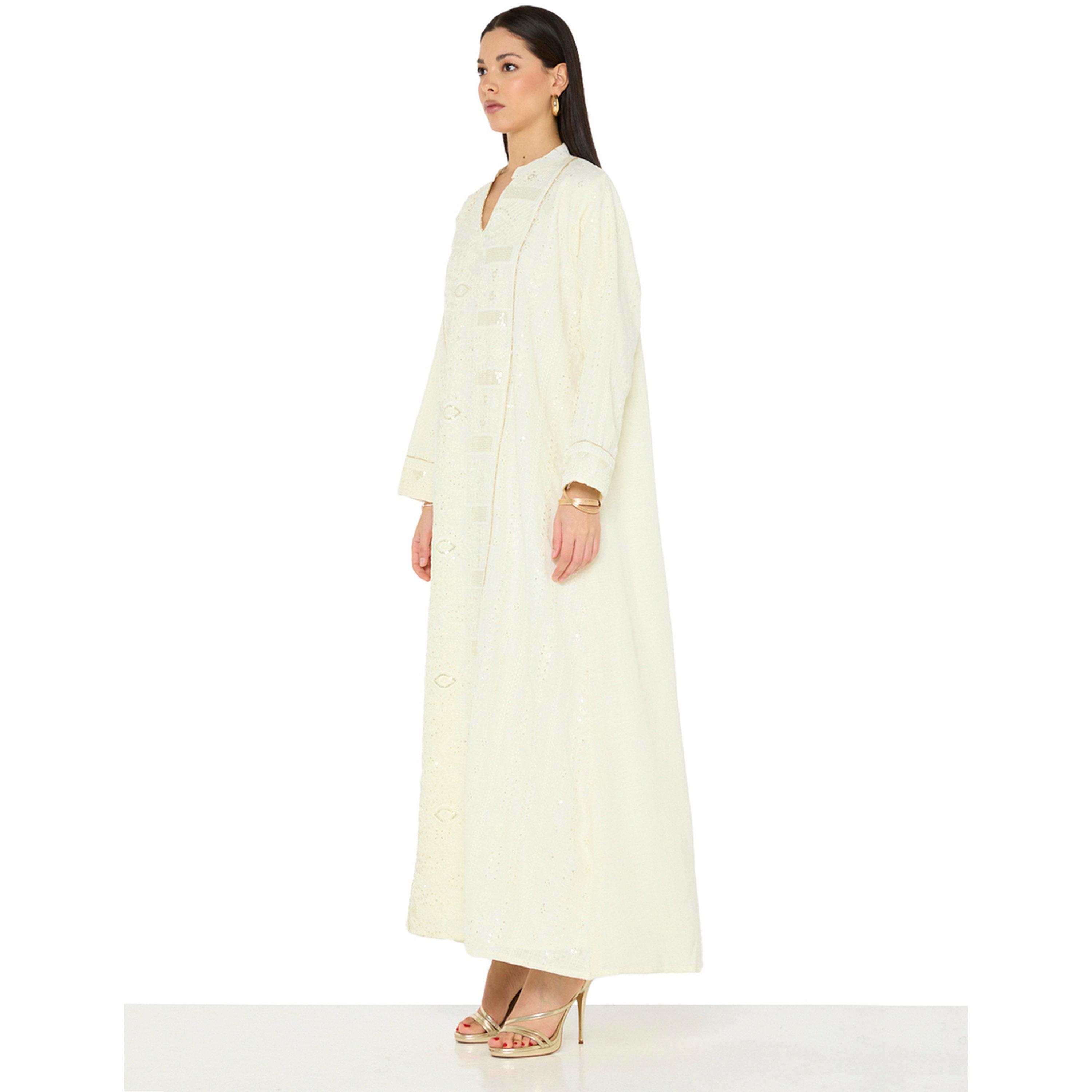 Thouq X Styli Cream A-Line Maxi Jalabiya with Intricate Embroidery-women-arabicclothing-jalabiyas-image-2