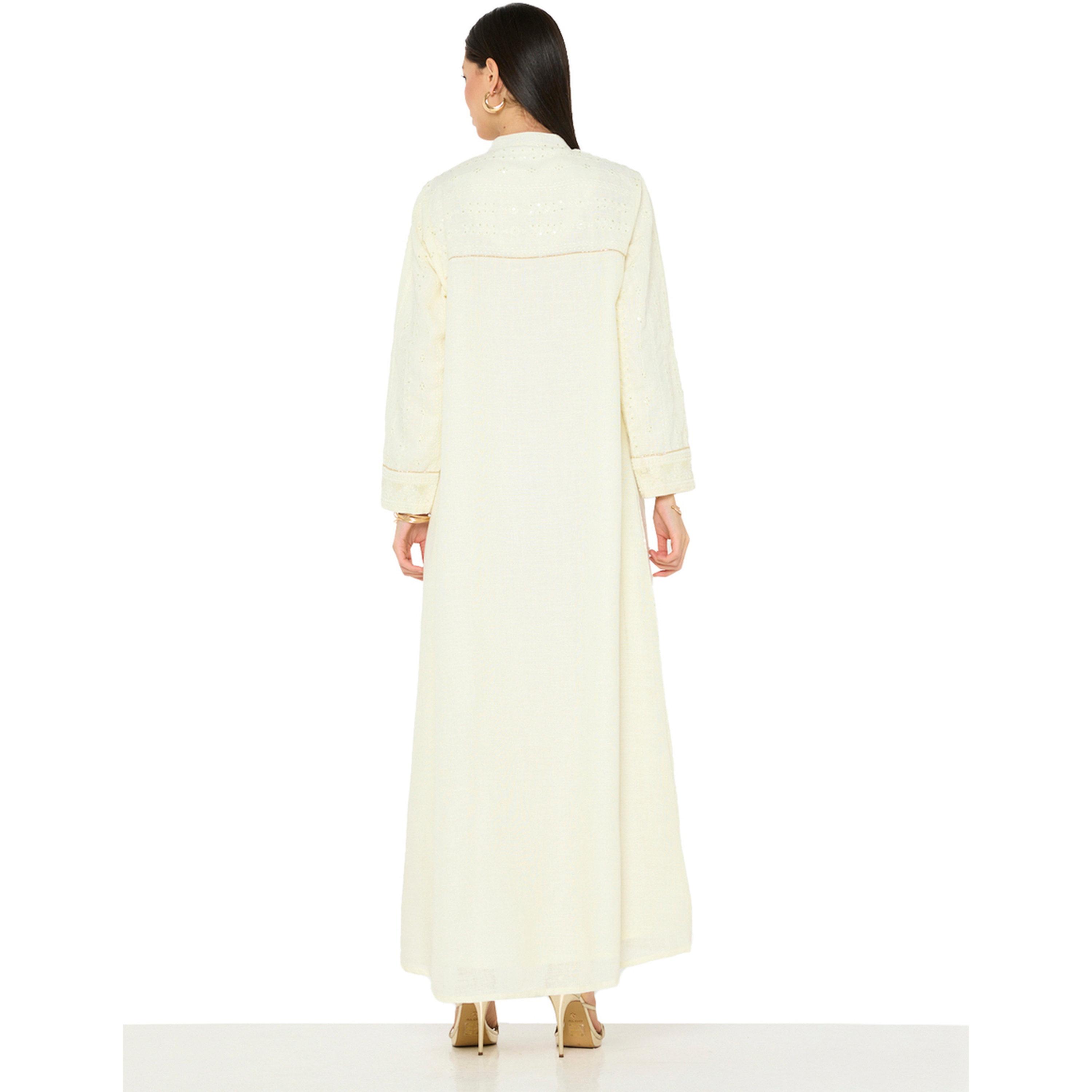 Thouq X Styli Cream A-Line Maxi Jalabiya with Intricate Embroidery-women-arabicclothing-jalabiyas-image-3