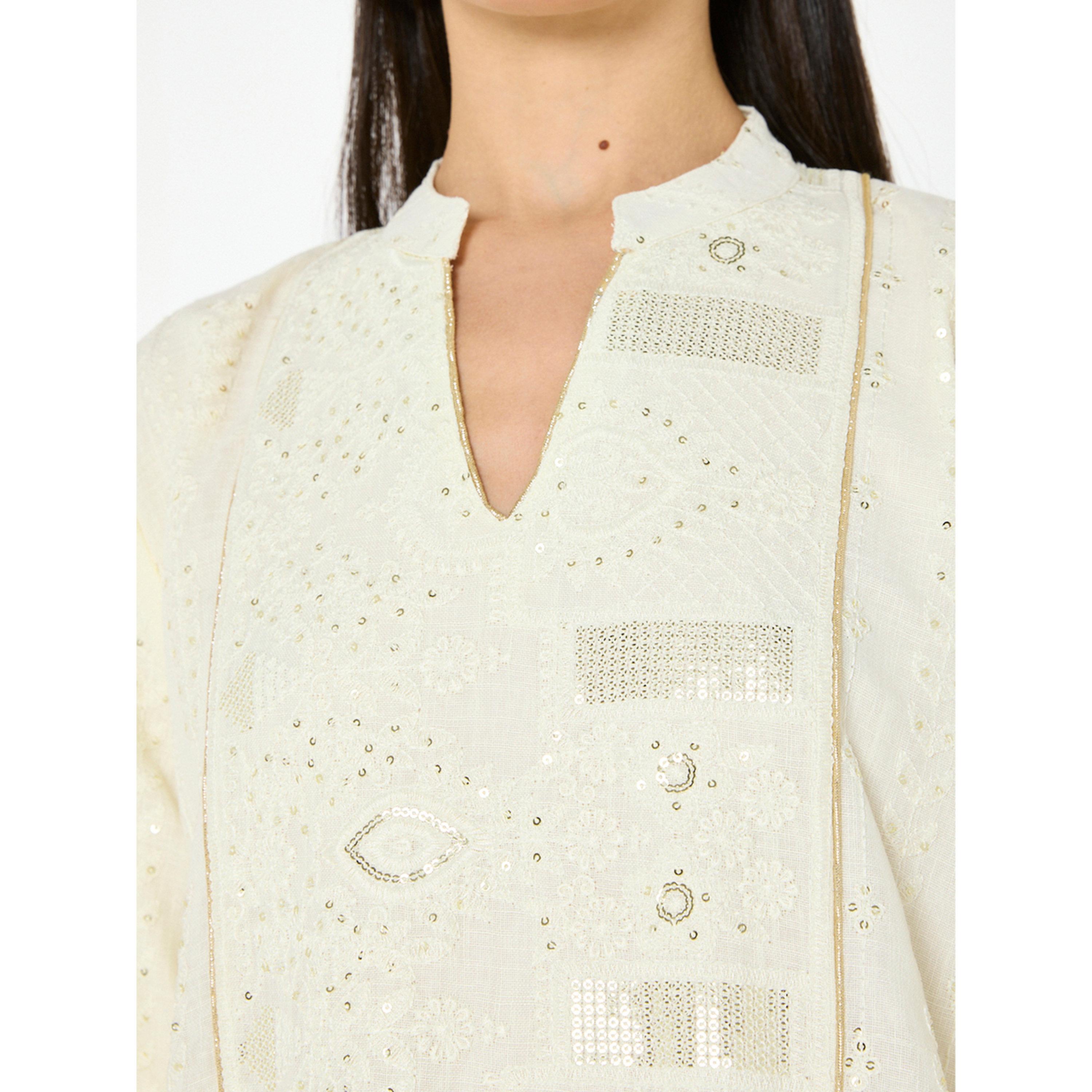 Thouq X Styli Cream A-Line Maxi Jalabiya with Intricate Embroidery-women-arabicclothing-jalabiyas-image-4