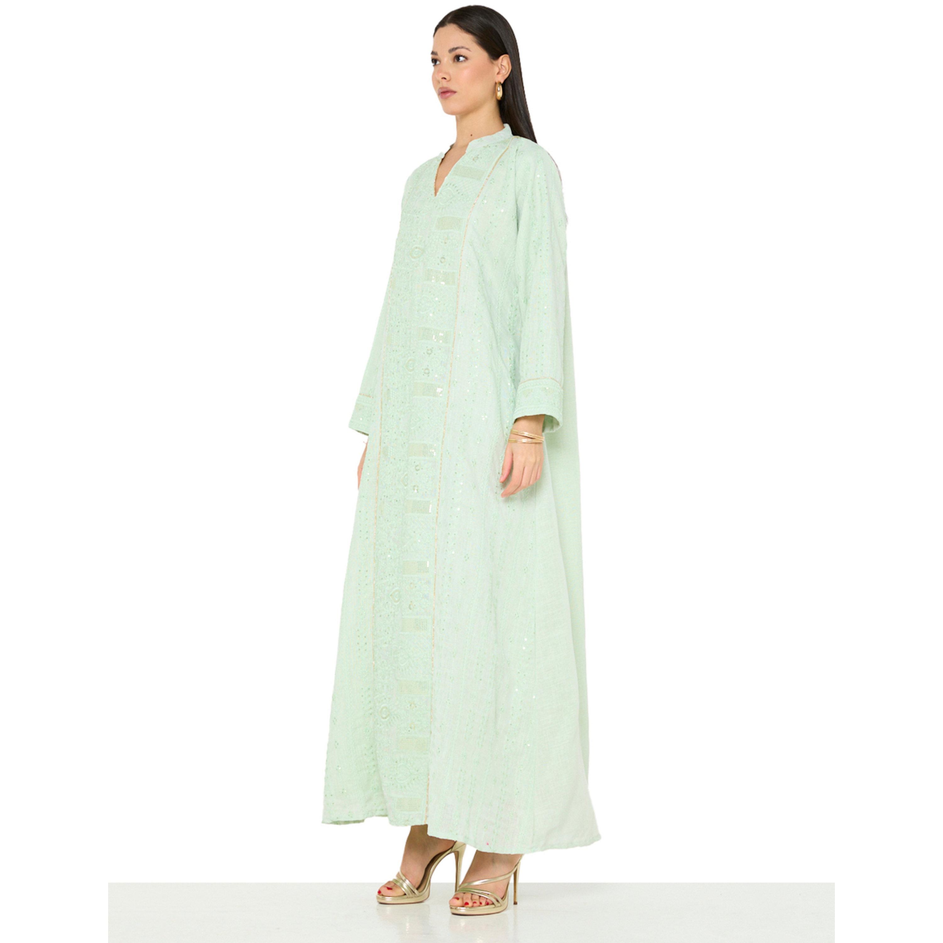 Thouq X Styli Green A-Line Maxi Jalabiya with Embroidery-women-arabicclothing-jalabiyas-image-2