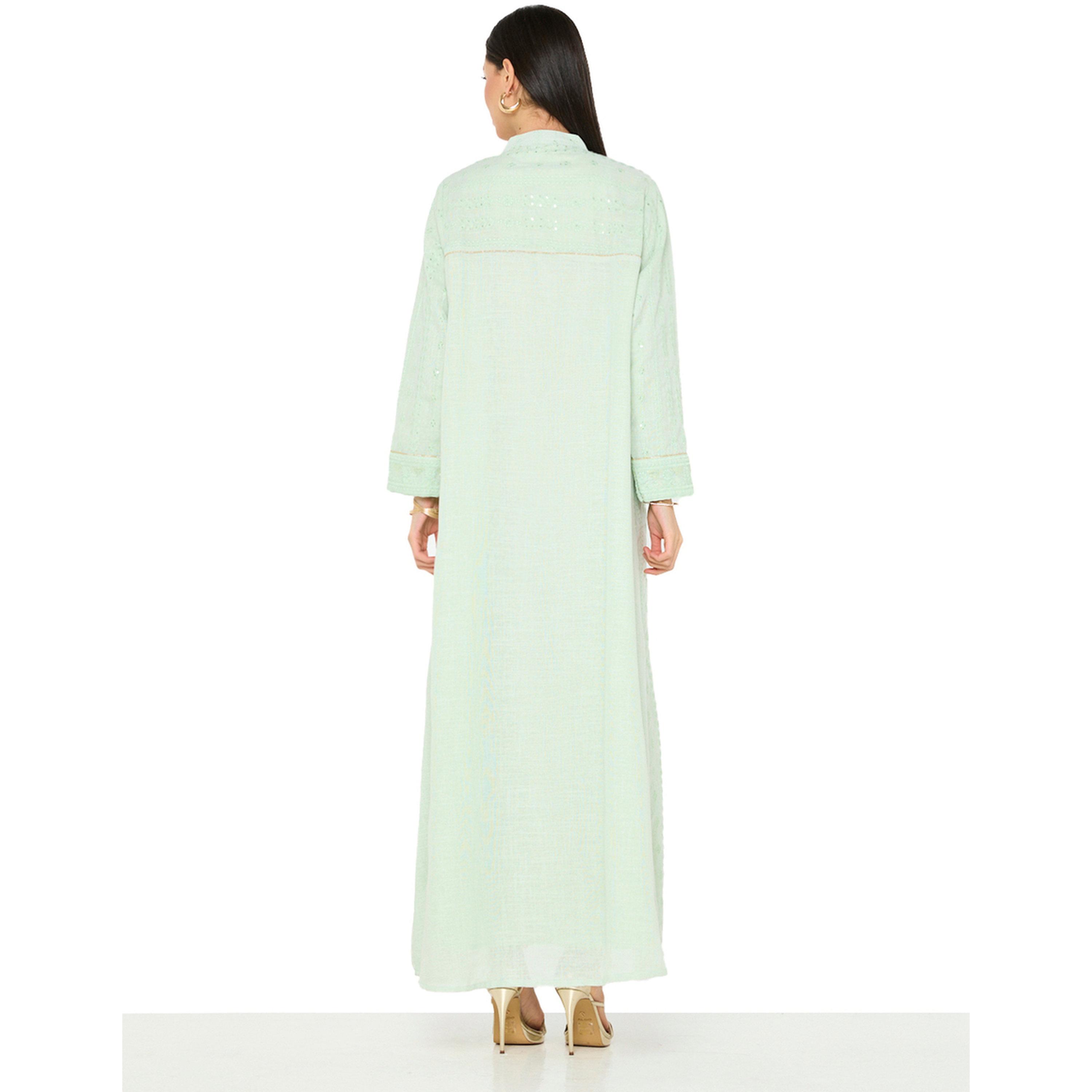 Thouq X Styli Green A-Line Maxi Jalabiya with Embroidery-women-arabicclothing-jalabiyas-image-3