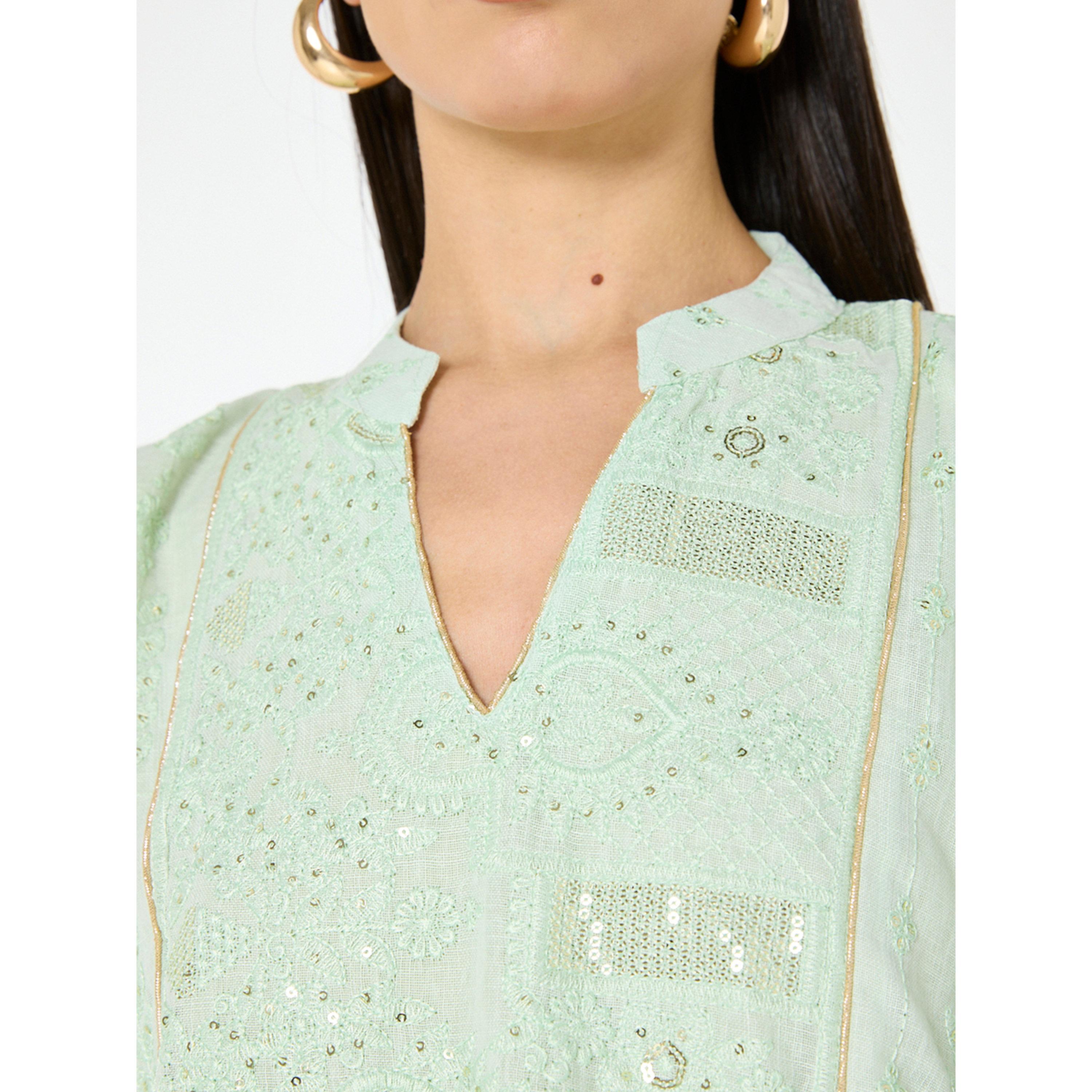 Thouq X Styli Green A-Line Maxi Jalabiya with Embroidery-women-arabicclothing-jalabiyas-image-4
