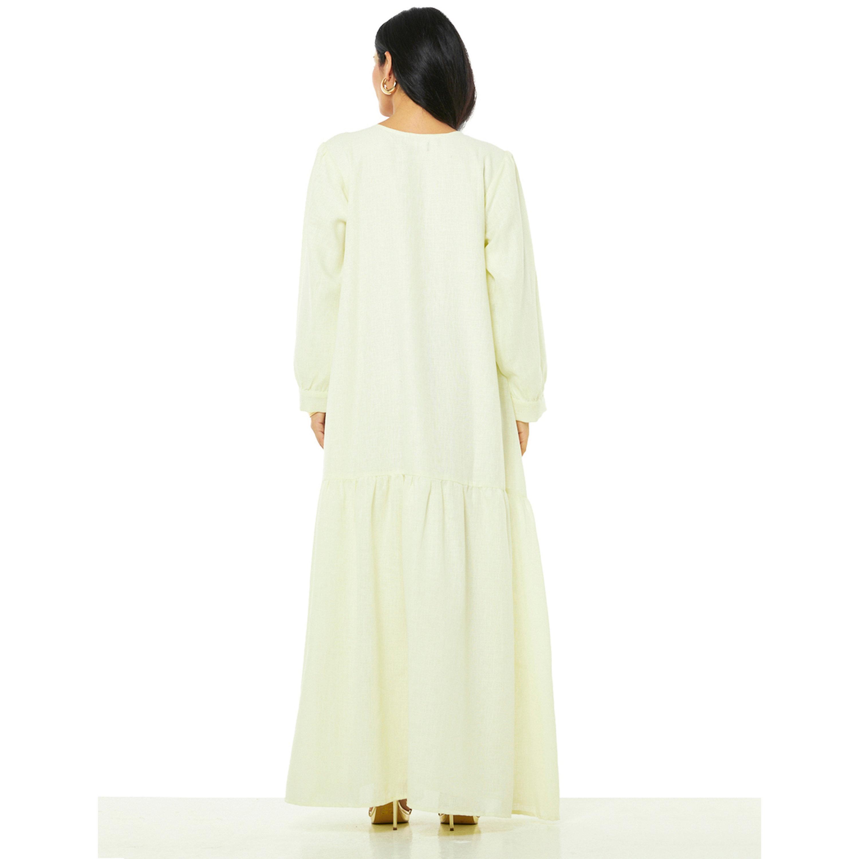 Thouq X Styli Cream A-Line Maxi Jalabiya with Gold Embroidery-women-arabicclothing-jalabiyas-image-3