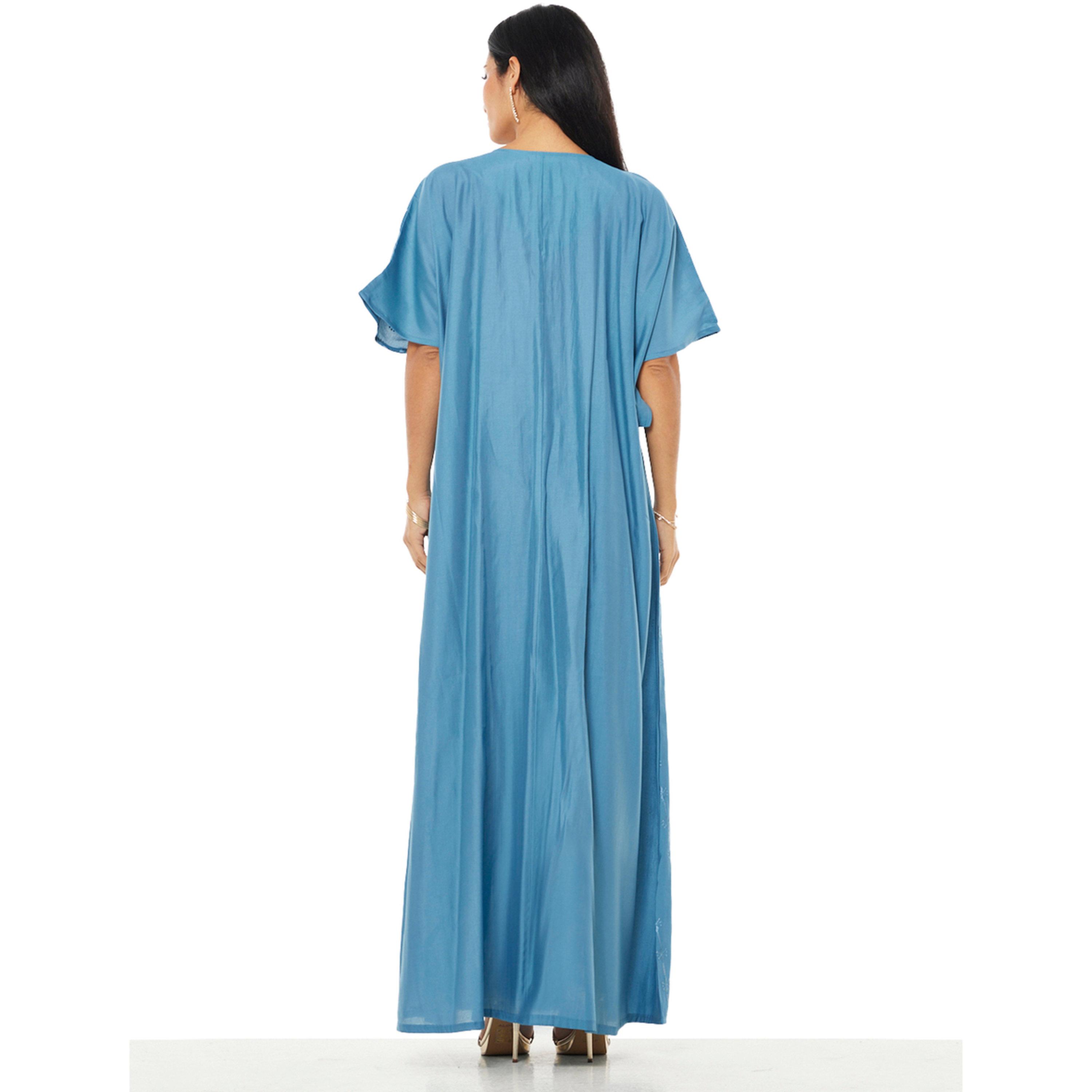 Thouq X Styli Blue Embroidered A-Line Maxi Jalabiya-women-arabicclothing-jalabiyas-image-3