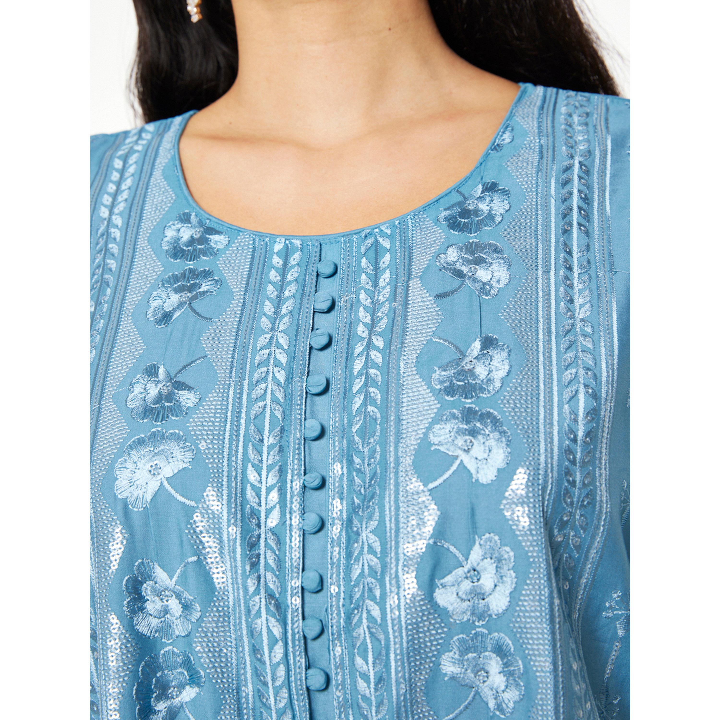 Thouq X Styli Blue Embroidered A-Line Maxi Jalabiya-women-arabicclothing-jalabiyas-image-4