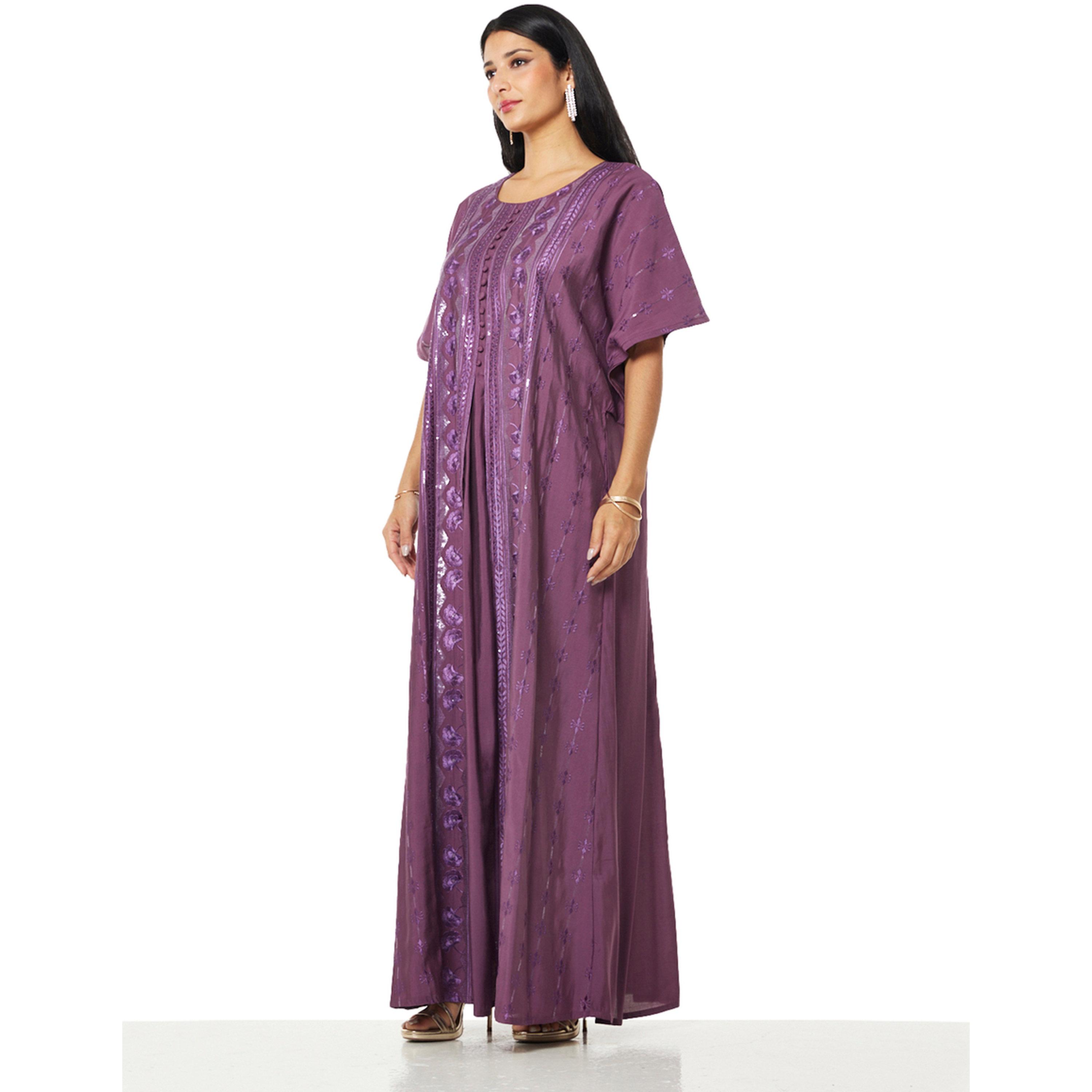 Thouq X Styli Regal Violet Embroidered A-Line Maxi Jalabiya-women-arabicclothing-jalabiyas-image-2